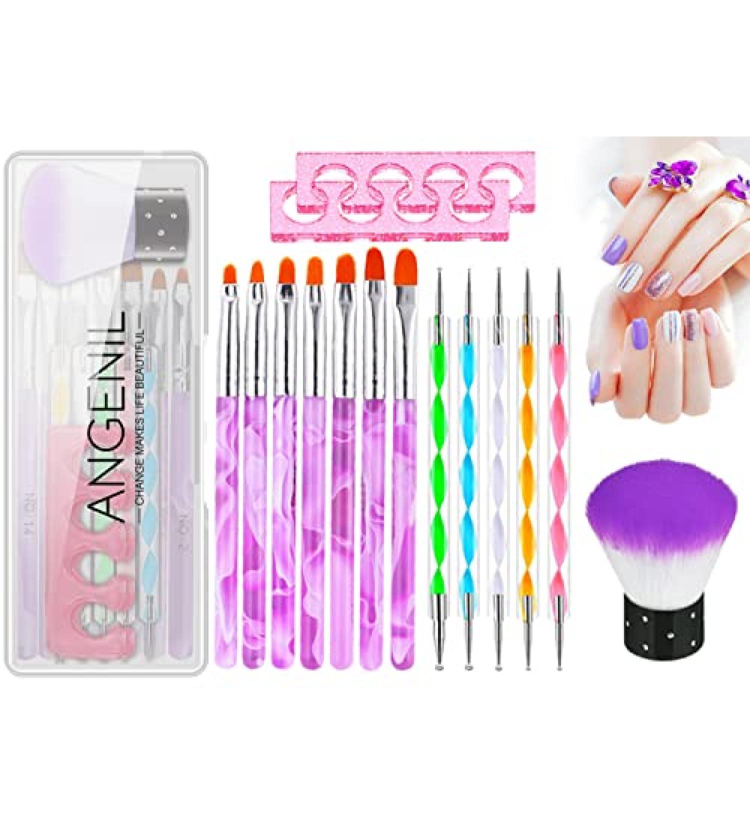 ANGENIL 15PCS Acrylic Nail Brush Set with UV Gel Brushes, Dotting Pen, and Toe Separators - Nail Art Tool Kit with Kabuki Brush for Dust Removal - Buy Online on GoSupps.com