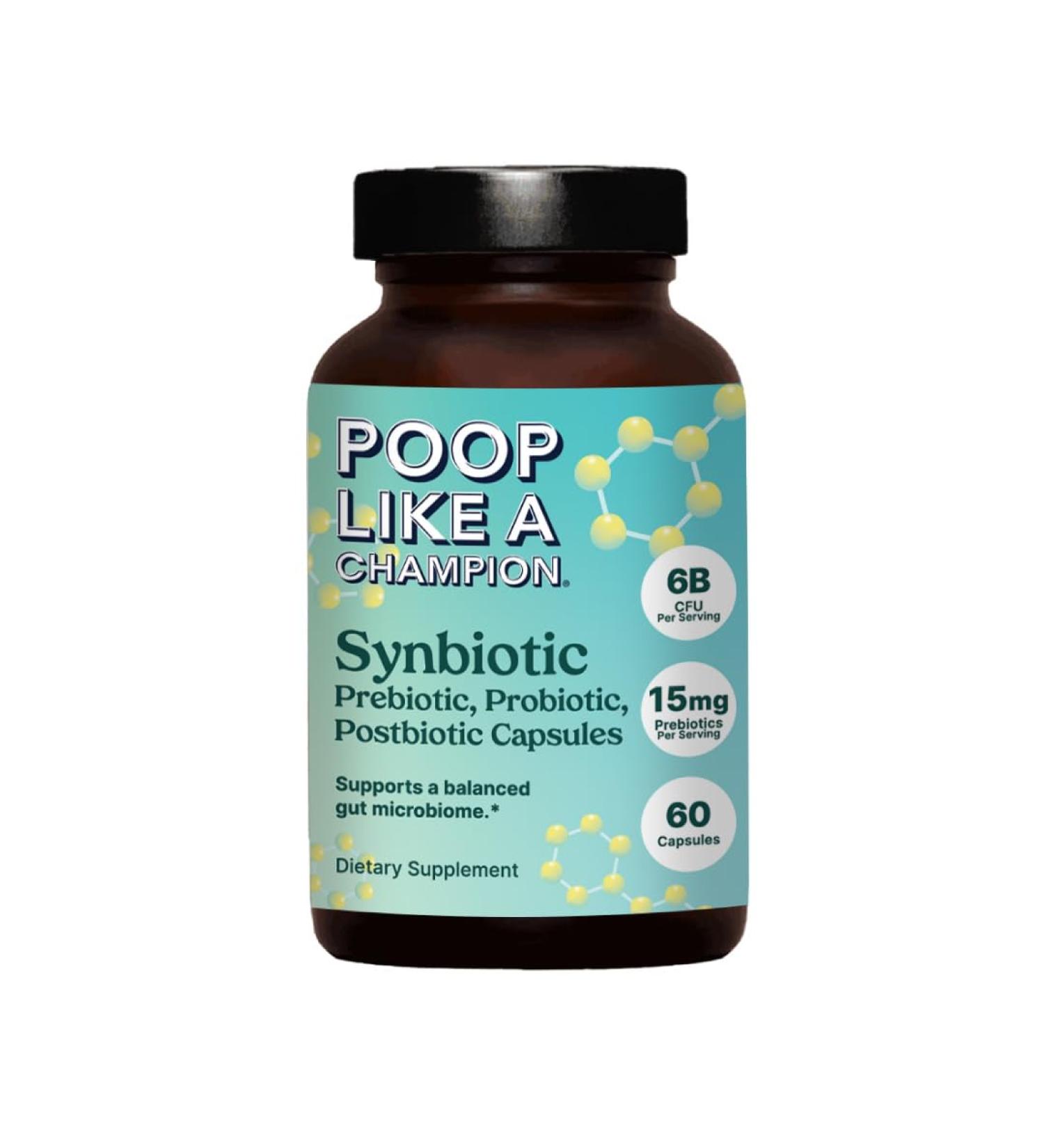 Poop Like a Champion Gut Power Synbiotic (Prebiotic Probiotic Postbiotic) 60 Capsules Vegan Non-GMO Digestive Health Supplement 6.5billion CFU - Buy Online on GoSupps.com