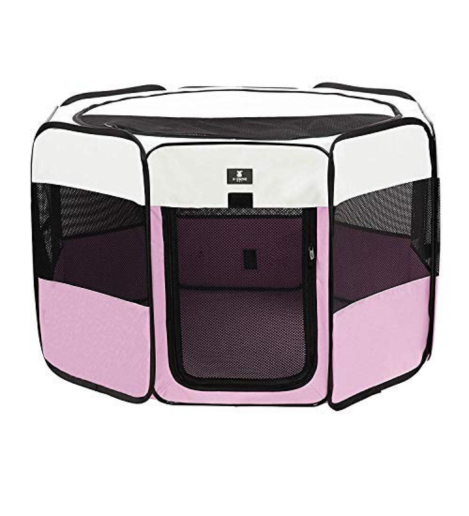 X-ZONE PET Portable Foldable Pet Playpen Small Pink | Indoor/Outdoor Crates Kennel 600D Oxford Cloth | Removable Zipper Top - Buy Online on GoSupps.com