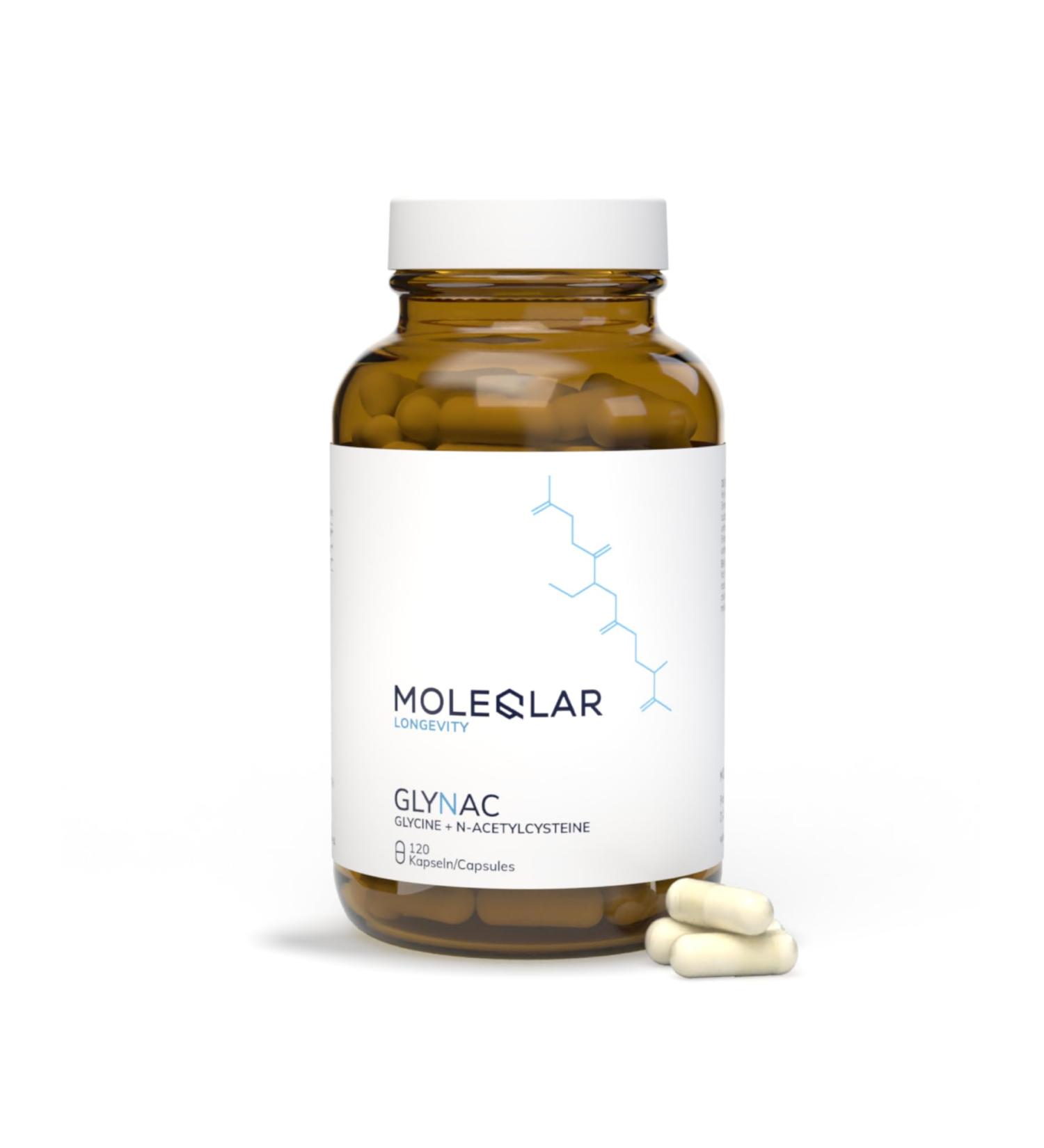  MoleQlar GlyNAC 120 Capsules 600 mg Glycine and 600 mg NAC (N-Acetylcysteine) Per Serving Glutathione Precursor Complex Vegan and Gluten Free Certified in Germany - Buy Online on GoSupps.com