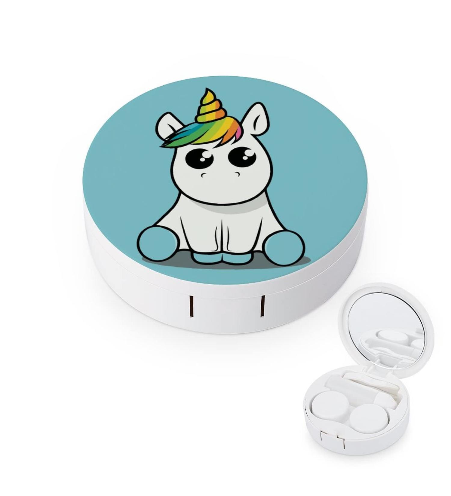 Cutest Unicorn Round Case For Contact Lens Kit Storage Box with Mirror Printed - Buy Online on GoSupps.com