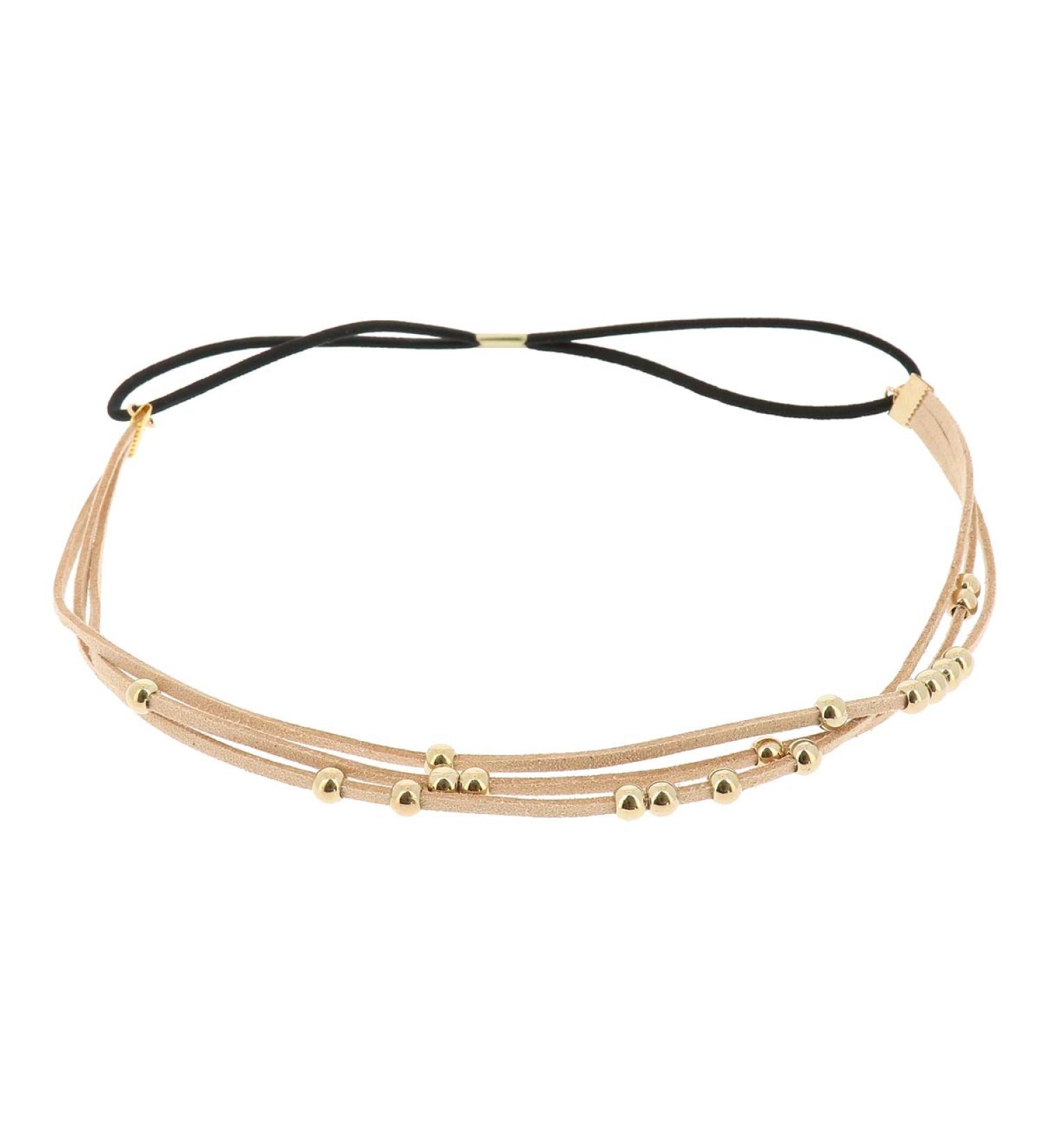 Elegant White Ladies Hair Band with Golden Pearls | Vintage Velvet Suede Thin Headband | Boho Hippie Wedding Accessory - Buy Online on GoSupps.com