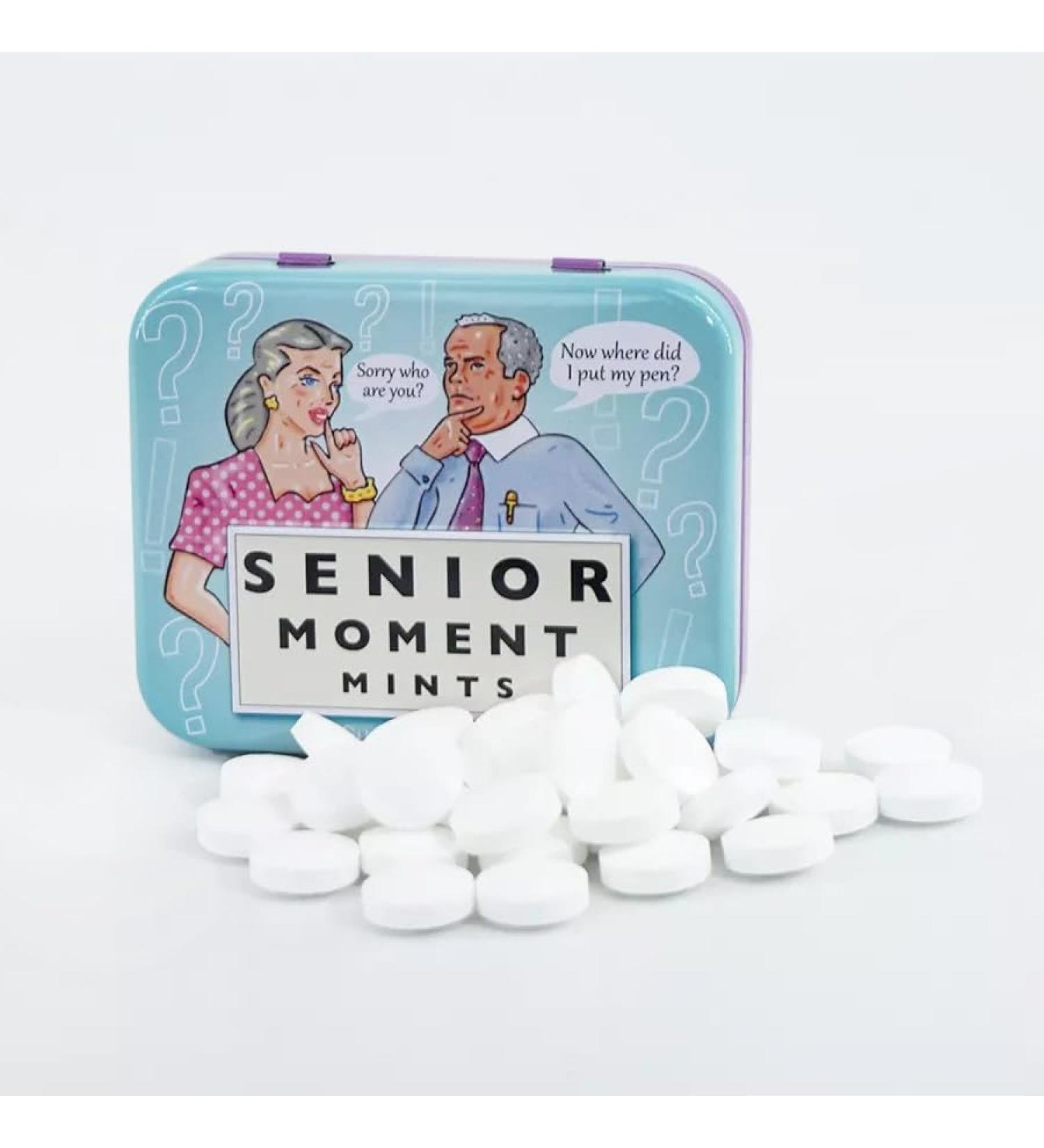 Senior Moment Sugar Free Mints in Colourful Embossed Carry Tin 30g