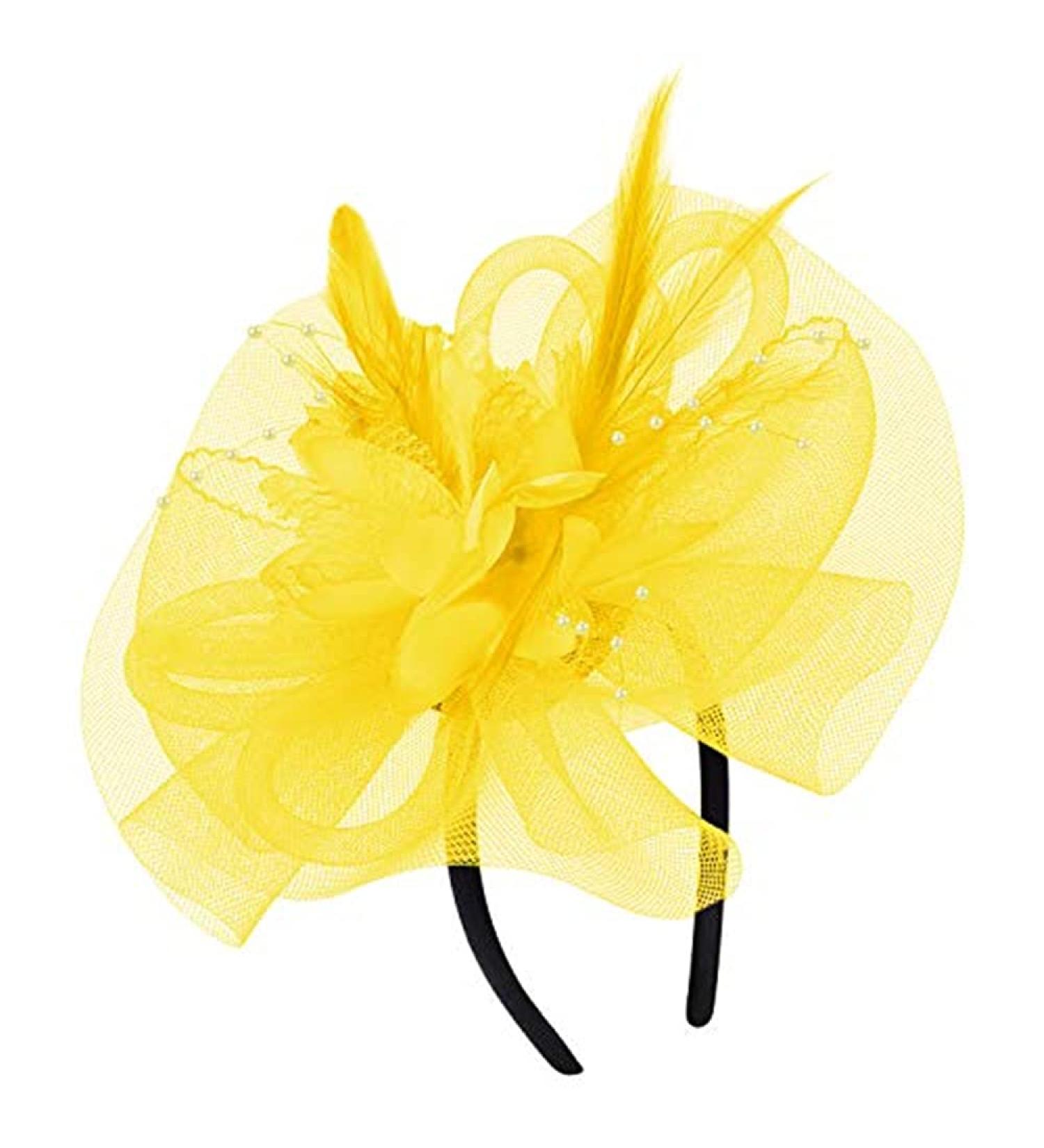 Girls Yellow Fascinator Hat - Vintage Floral Headpiece for Cocktail Tea Party, Wedding & Bridal Events - Buy Online on GoSupps.com
