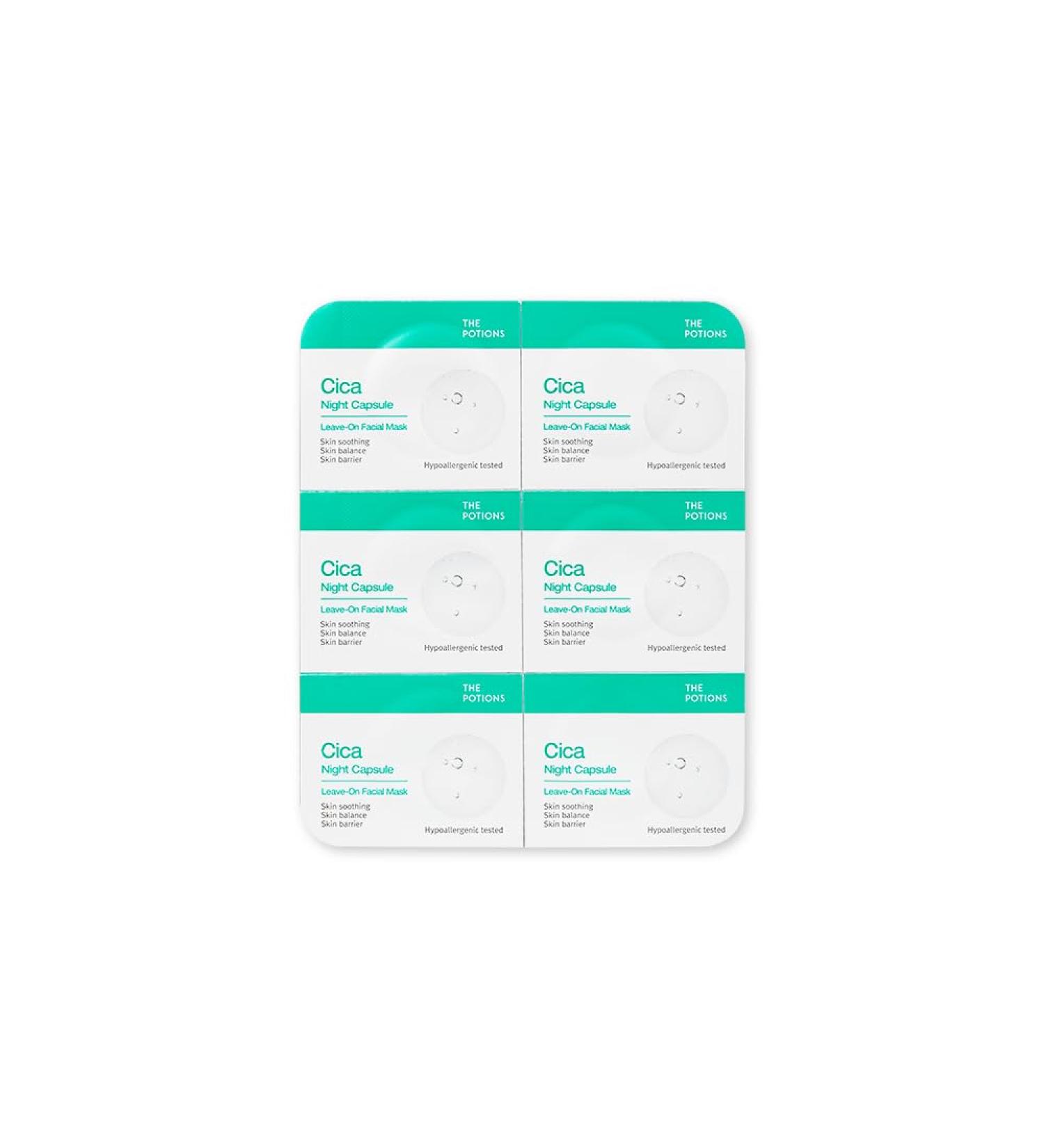 Potions Cica Night Capsule - 6 Count | Acne & Sensitive Skin | Soothing Balancing Barrier Repair | Korean Skincare - Buy Online on GoSupps.com