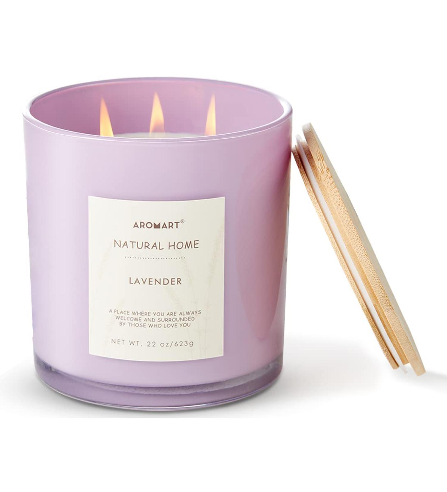 Buy 3 Wick Large Lavender Aromatherapy Candles - 22 Oz Soy Candles with 8% Essential Oils Long Burning Home Fragrance Gifts for Men & Women - International Shipping Available - Buy Online on GoSupps.com