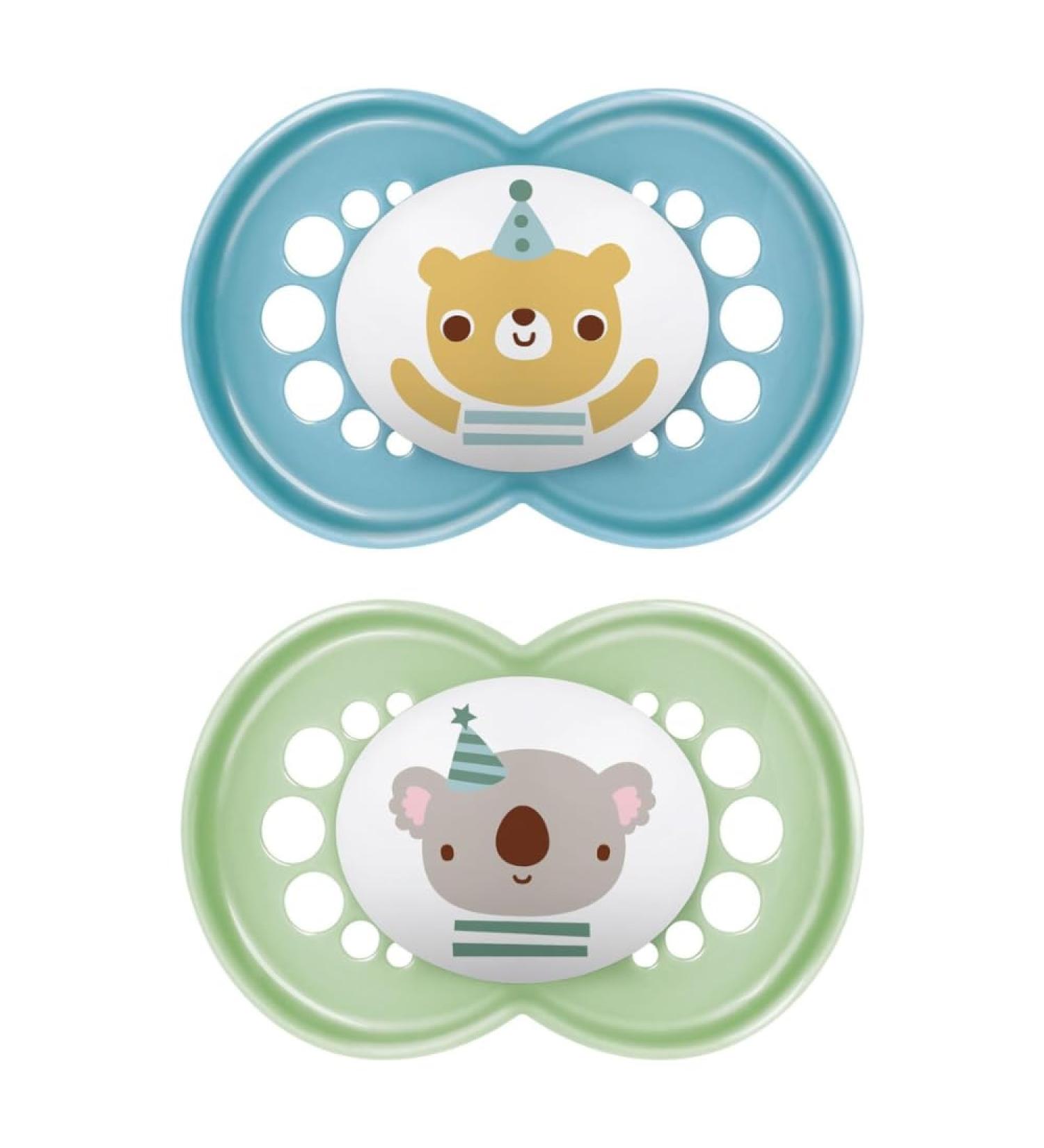 MAM Original Pacifiers Set of 2 | Size 6+ Months | SkinSoft Silicone Teat | Organic Round Design | Includes Pacifier Cover Green - Buy Online on GoSupps.com