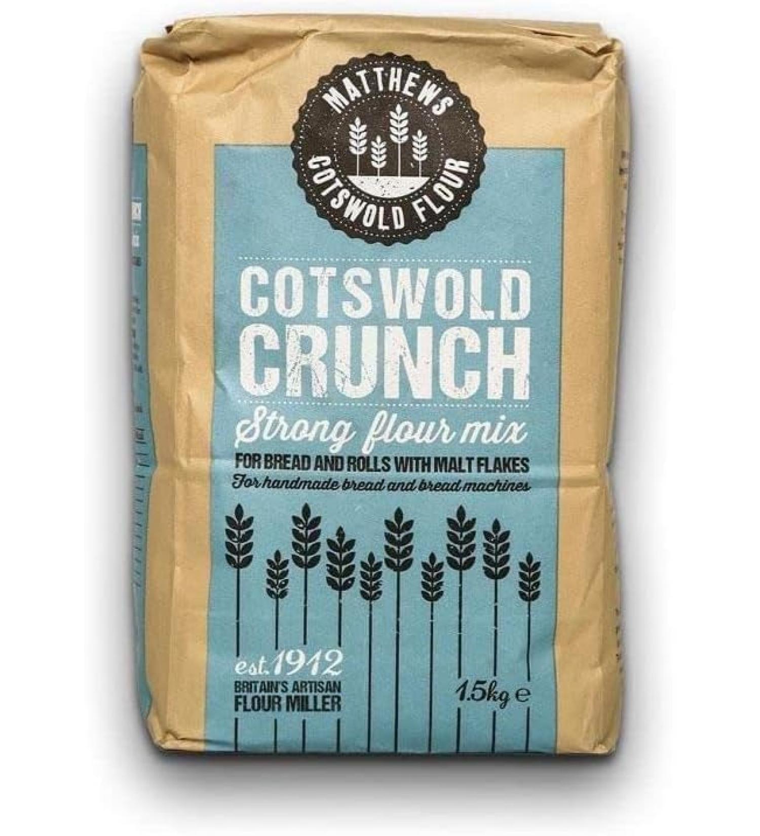 Matthews Cotswold Strong Crunch Flour (1.5KgX3) Strong flour mix for Bread & Rolls with Malt Flakes - Buy Online on GoSupps.com