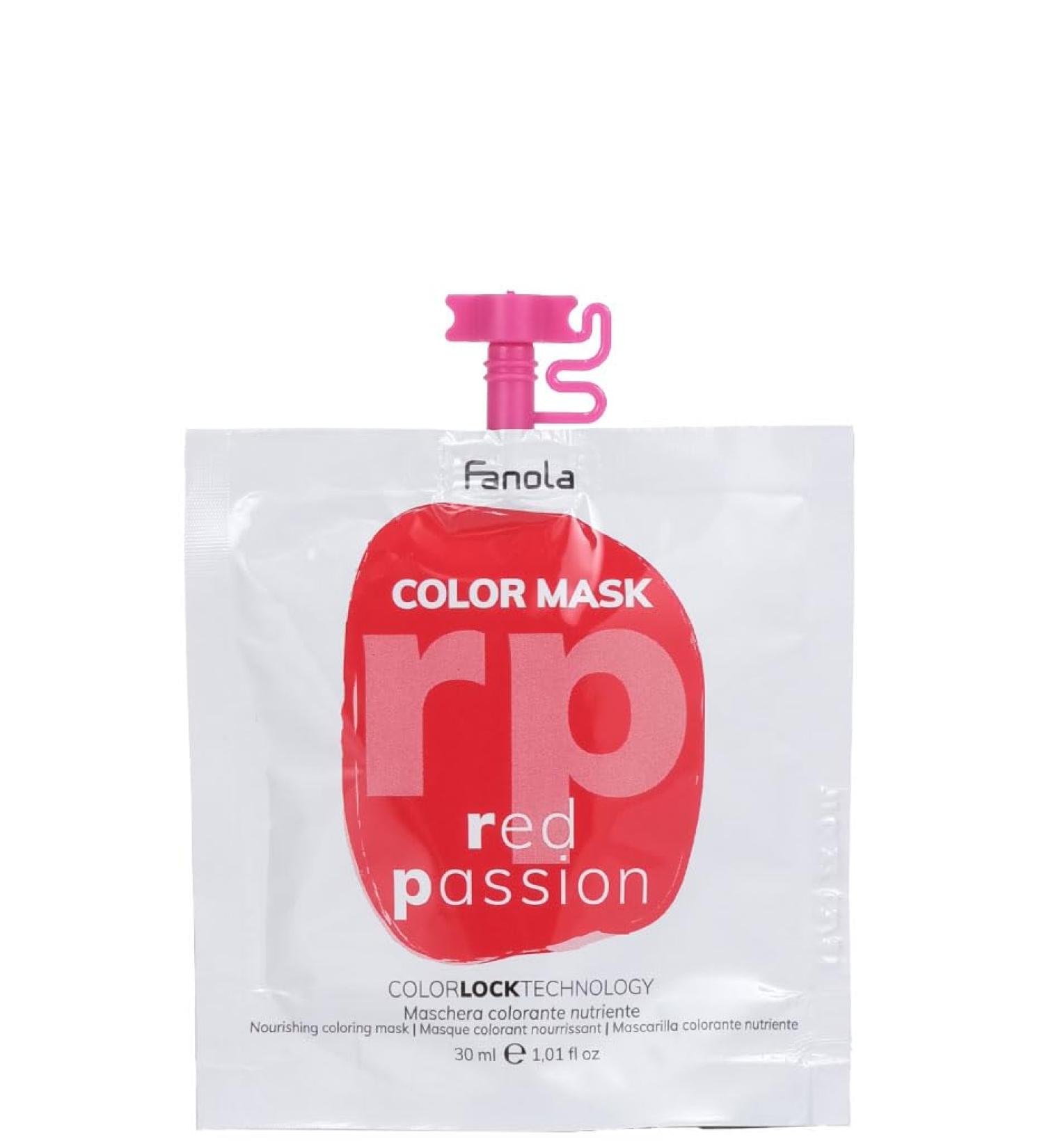 Fanola Nourishing Colour Mask Nourishing and Conditioning Pigmented Hair Mask to Intensify Color and Temporarily Dye Hair for Natural Coloured and Bleached Hair Red Passion Shade 30ml