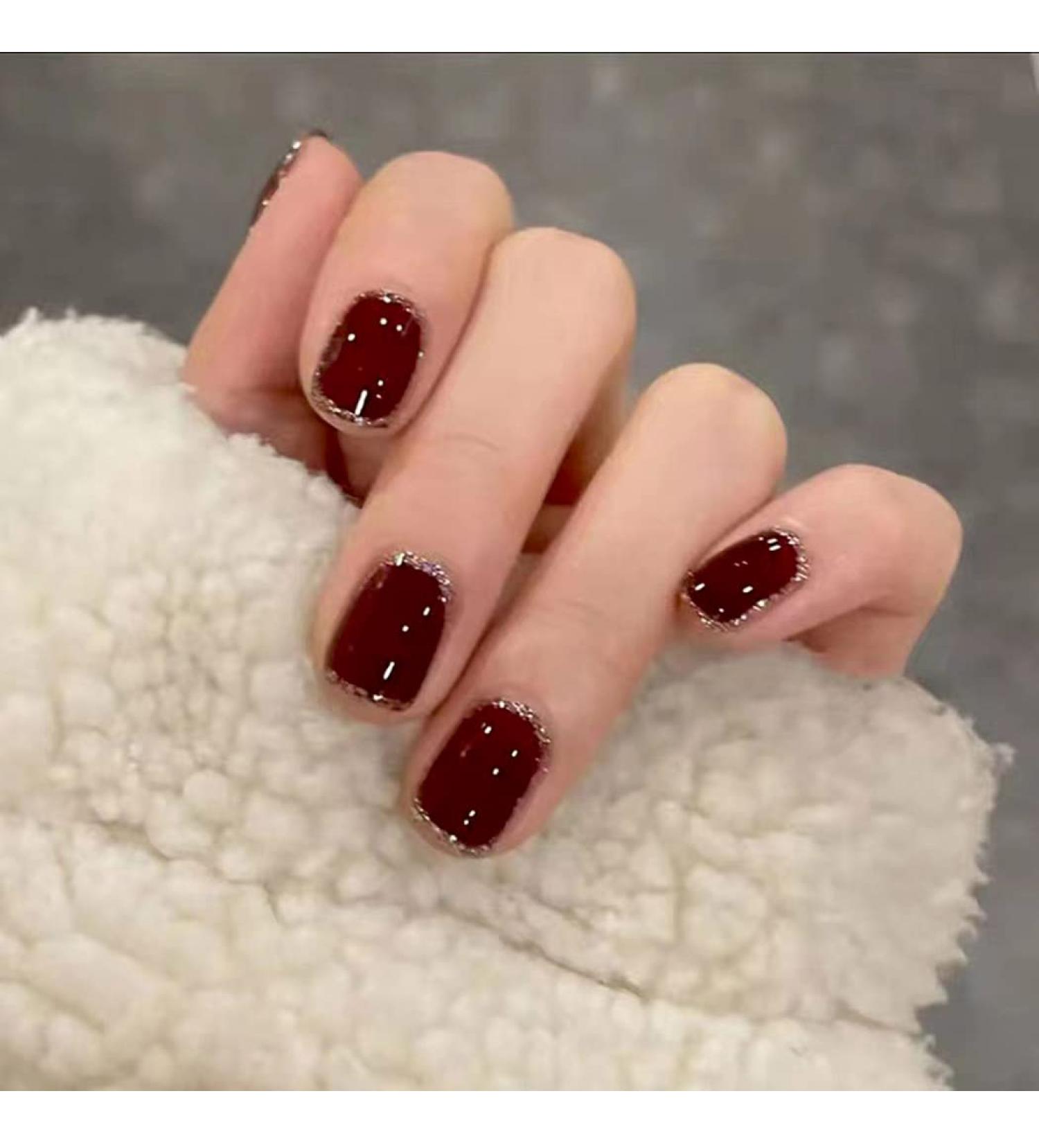 Obmyec Red Square Glitter False Nails - 24Pcs Full Cover Shimmer Acrylic Fake Nails for Women and Girls - Buy Online on GoSupps.com