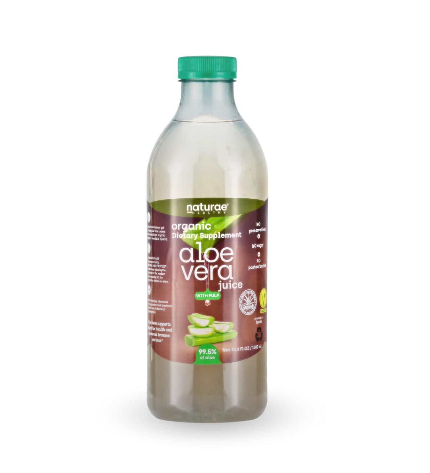 Naturae Healthy Aloe Vera Juice with Pulp Organic & Cold-Processed Supports Stomach Acidity Regulation and Overall Digestive Wellness - 33.8 fl oz 1 Unit - Buy Online on GoSupps.com