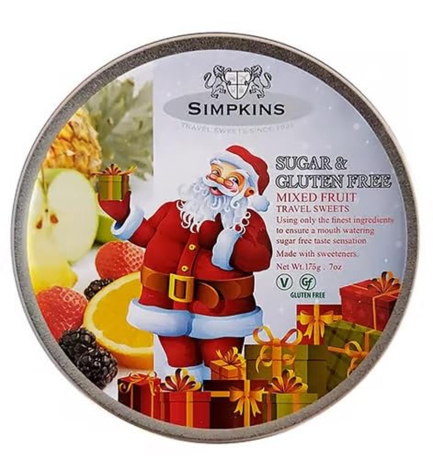 Simpkins Christmas Santa Mixed Fruit Tin - Sugar Free & Gluten Free 175g - 2 Pack