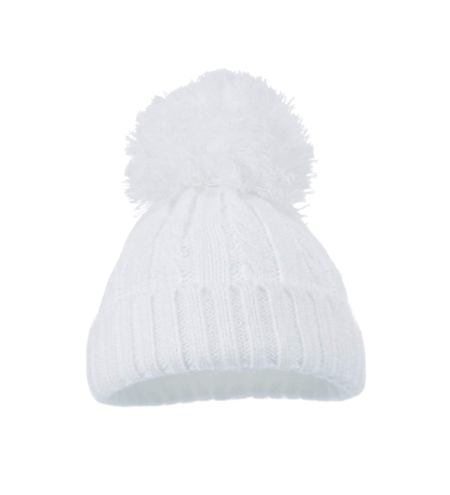 Soft Touch Baby boys girls knitted Winter single bobble pompom hat pink blue white (1-2 Years WHITE) 1-2 Years White