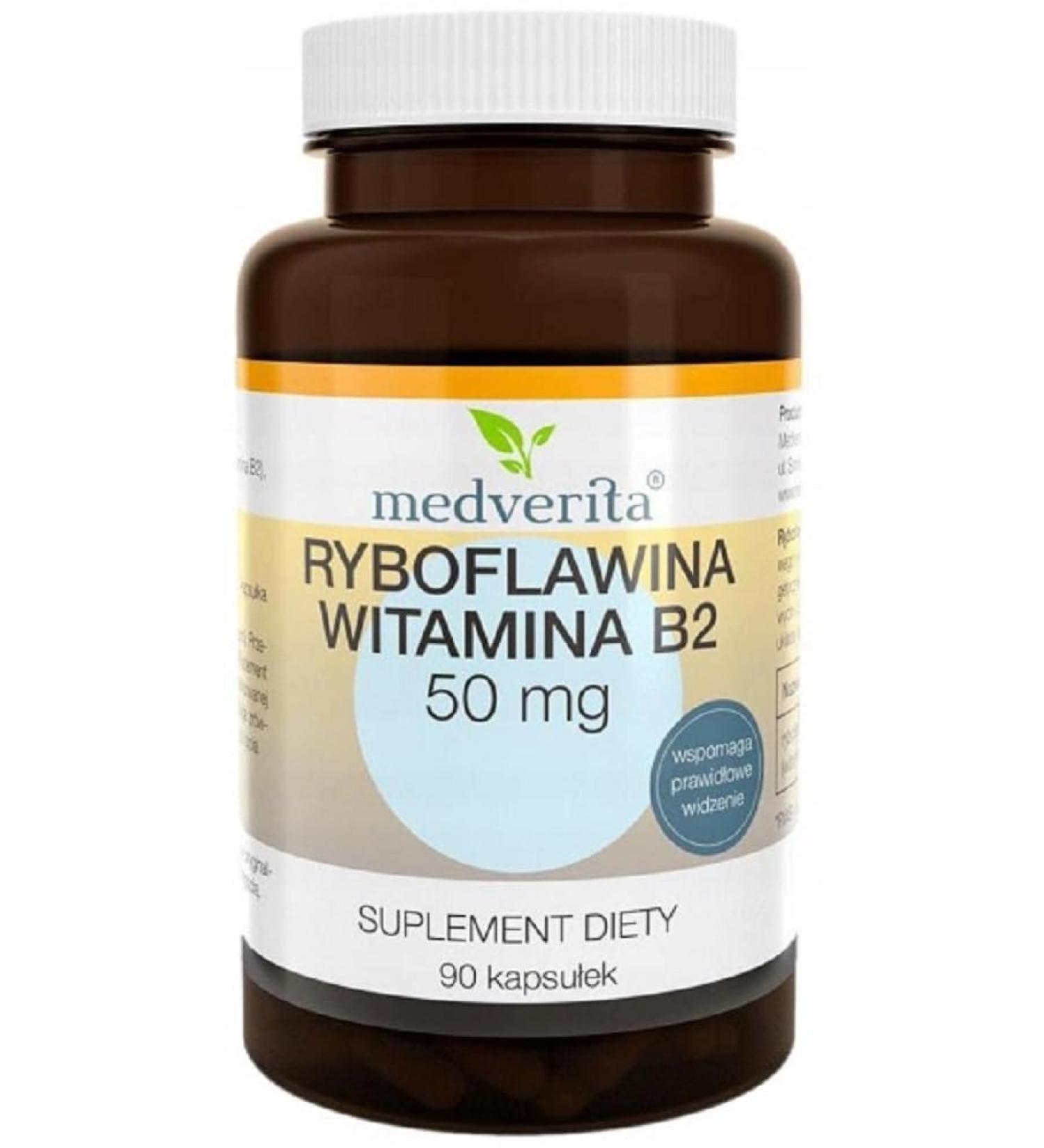 Medverita Riboflavin Vitamin B2 50mg - Supports Vision - Dietary Supplement - 90 Capsules - International Shipping Available - Buy Online on GoSupps.com