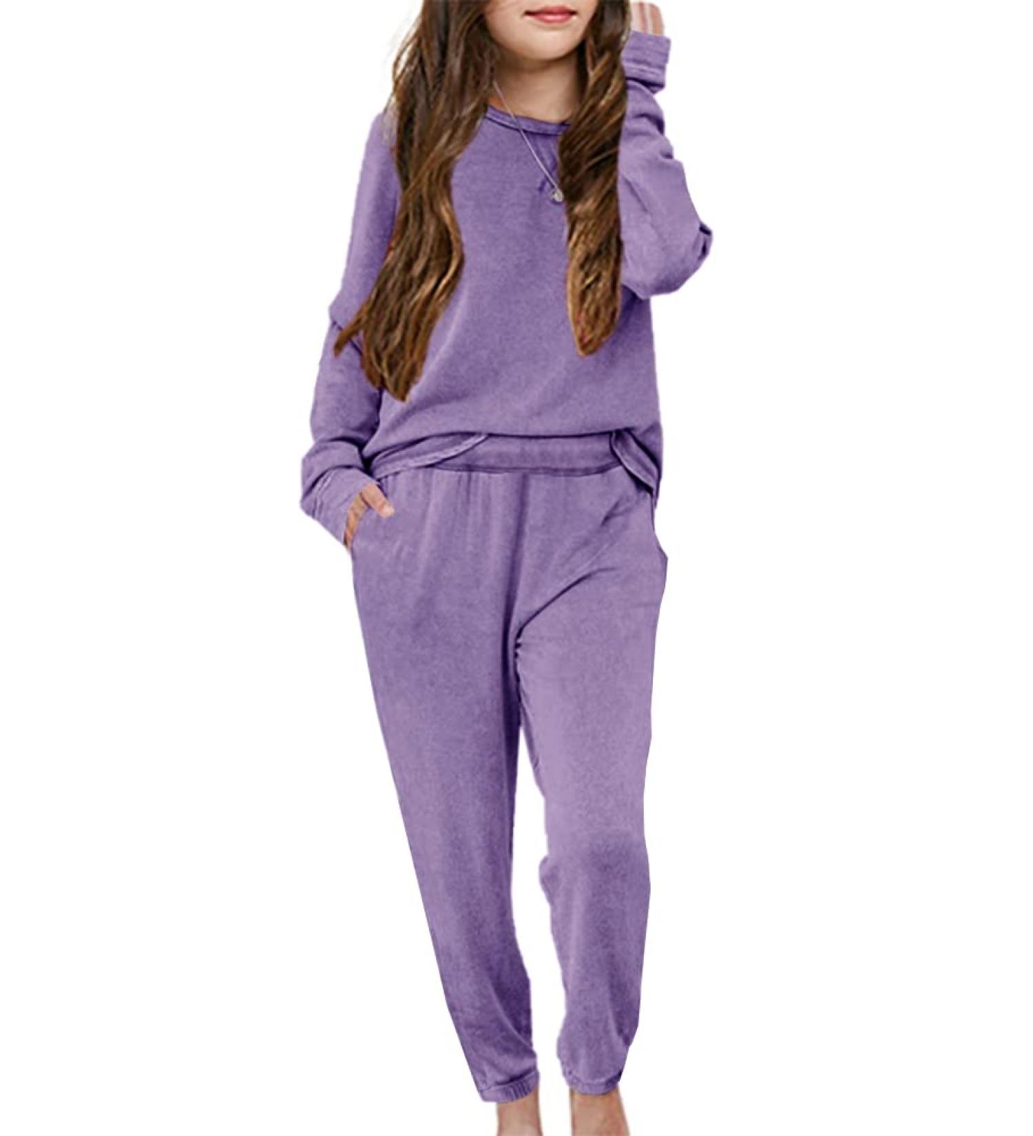 Apbondy Girls Purple Sweatpants Set | Casual Loungewear Tracksuit 11-12 Years - Buy Online on GoSupps.com