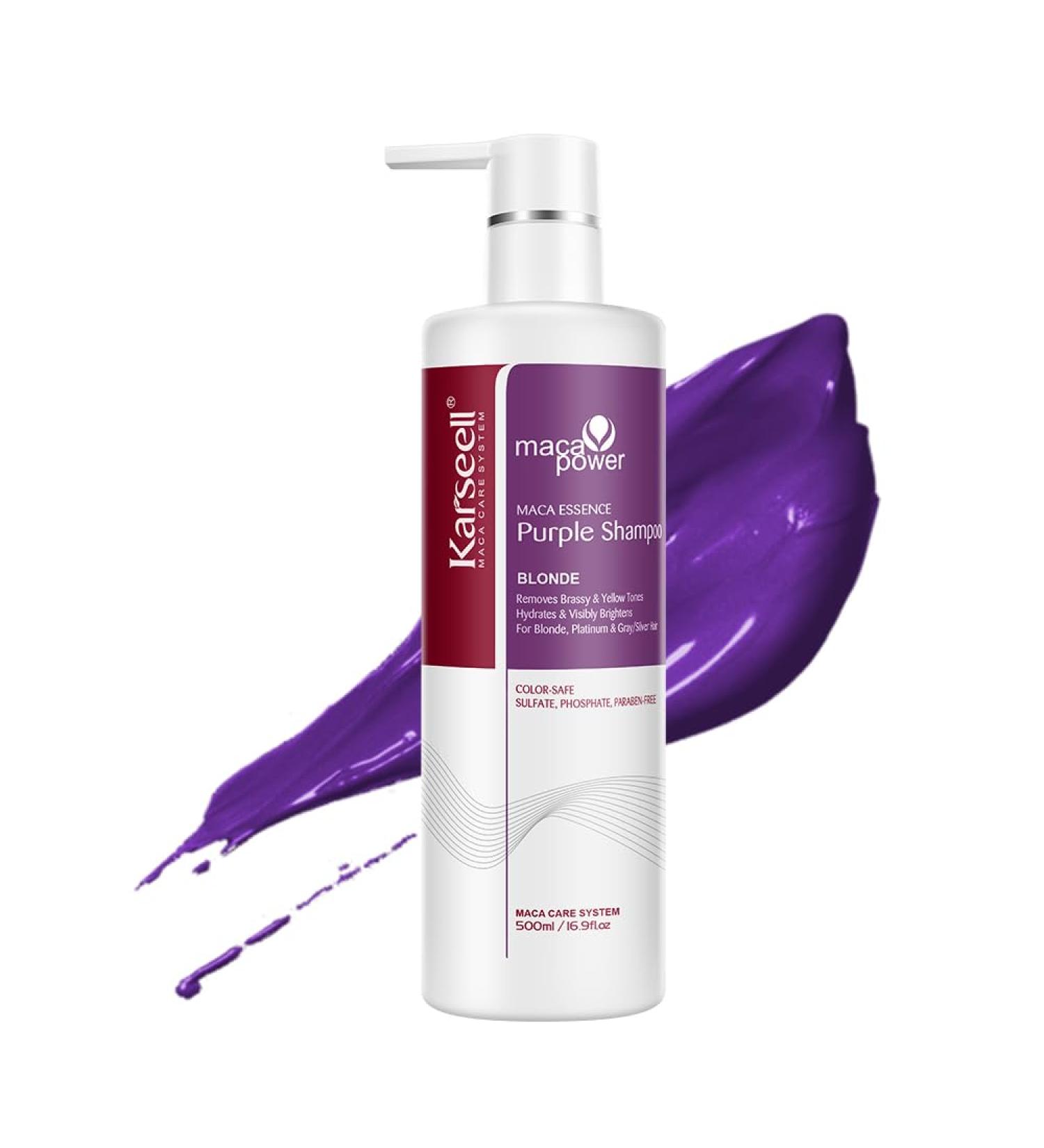 Karseell Purple shampoo 500 ml violet shampoo for blonde bleached and gray hair neutralizes yellow tint repairs hair damage - Buy Online on GoSupps.com