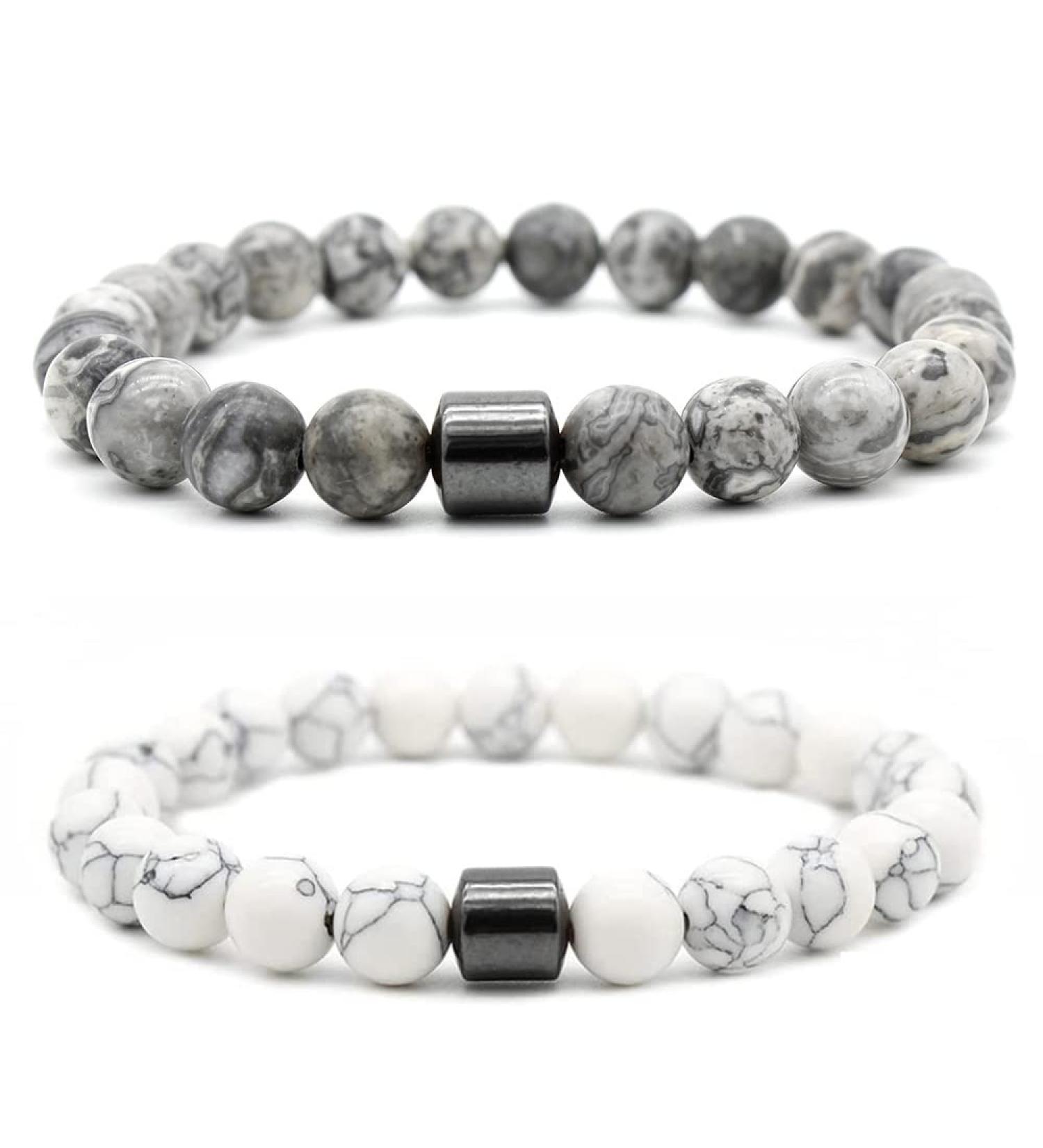 WOBBLO 2 PCS Smoking Cessation Bracelet men and women quit smoking bracelet Helps Relieve Anxiety Frustration Irritability Triple men and women Power Therapeutic Bracelet 8mm White+grey - Buy Online on GoSupps.com