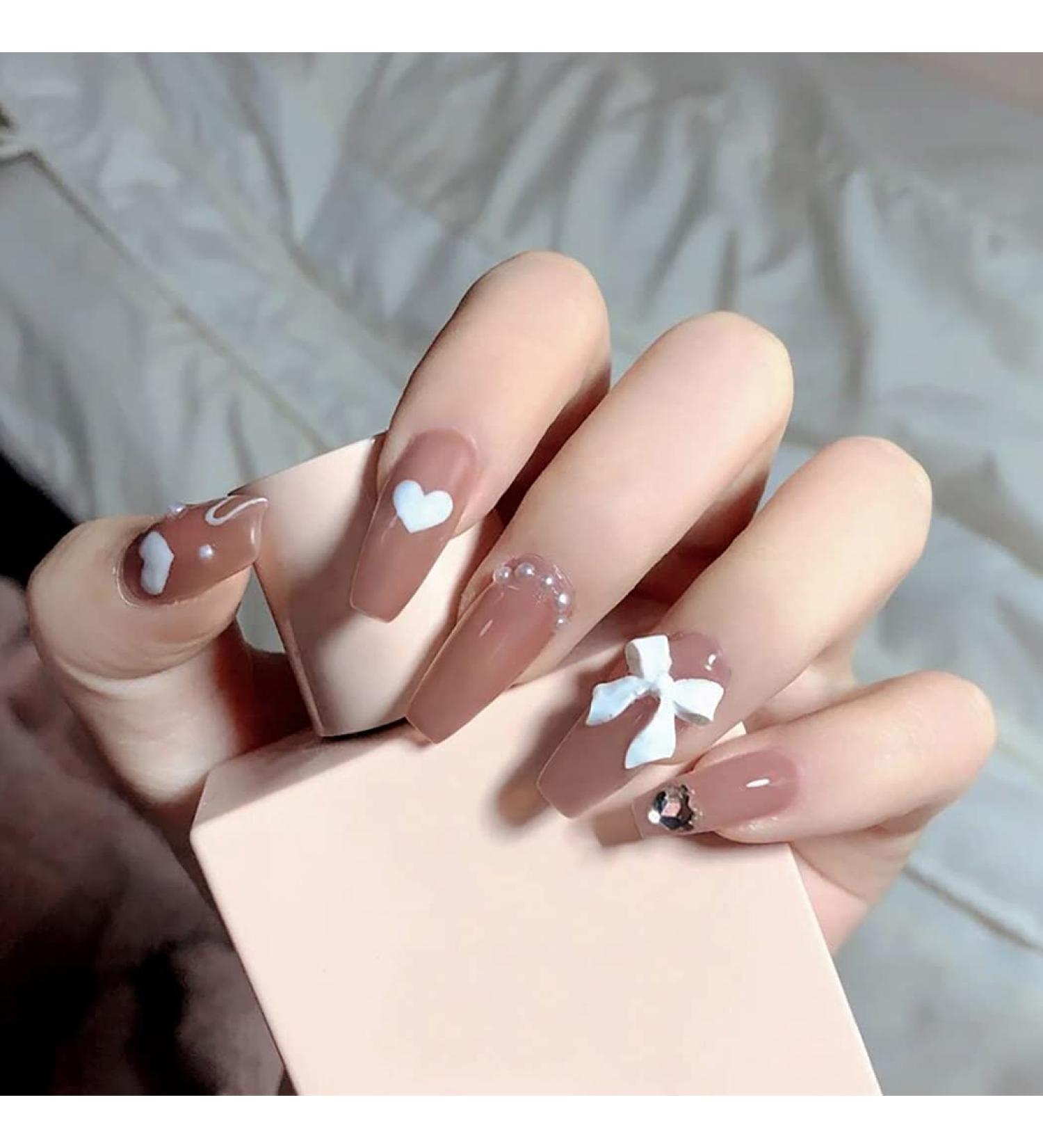 Sethexy Ballerina False Nails - Long Coffin Shape French Tips | High-Quality False Fingernails for Glamorous Looks - Buy Online on GoSupps.com