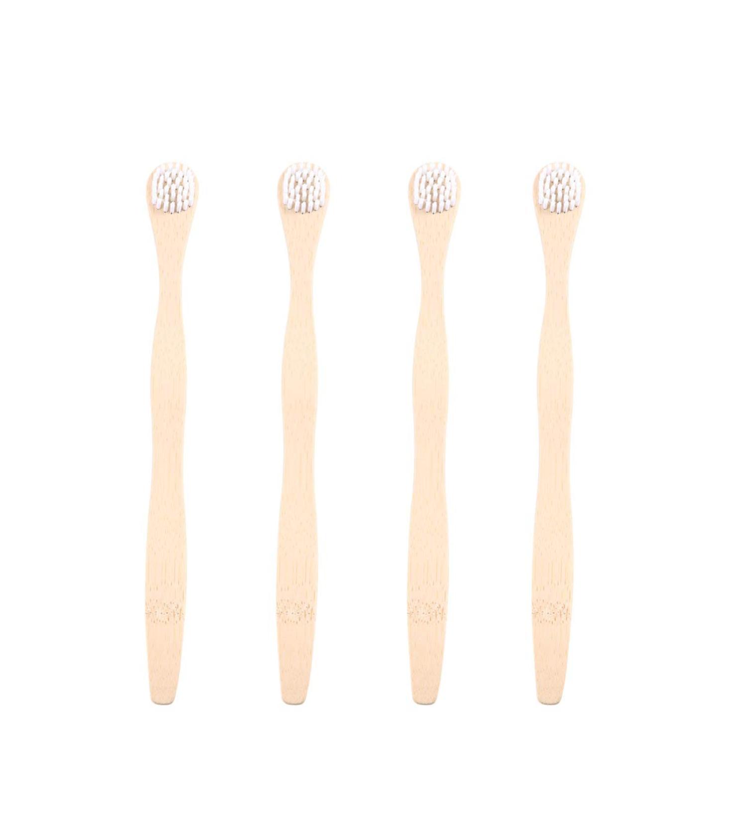 Scraper Bamboo Brush for Adults - Eco-Friendly Toothbrush Set (4pcs) for Deep Oral Cleaning - White - Buy Online on GoSupps.com