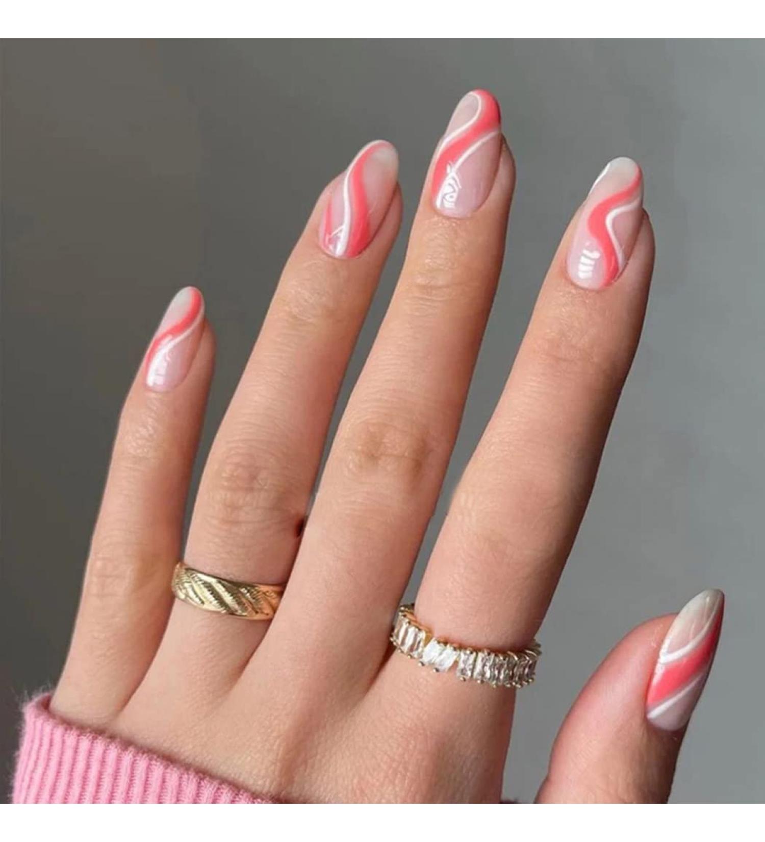 Vatocu Short Naked Pink French Artificial Nails - Wavy Lines Ballerina Acrylic Stick-On Nails for Women & Girls (24 Pieces) - International Shipping Available - Buy Online on GoSupps.com