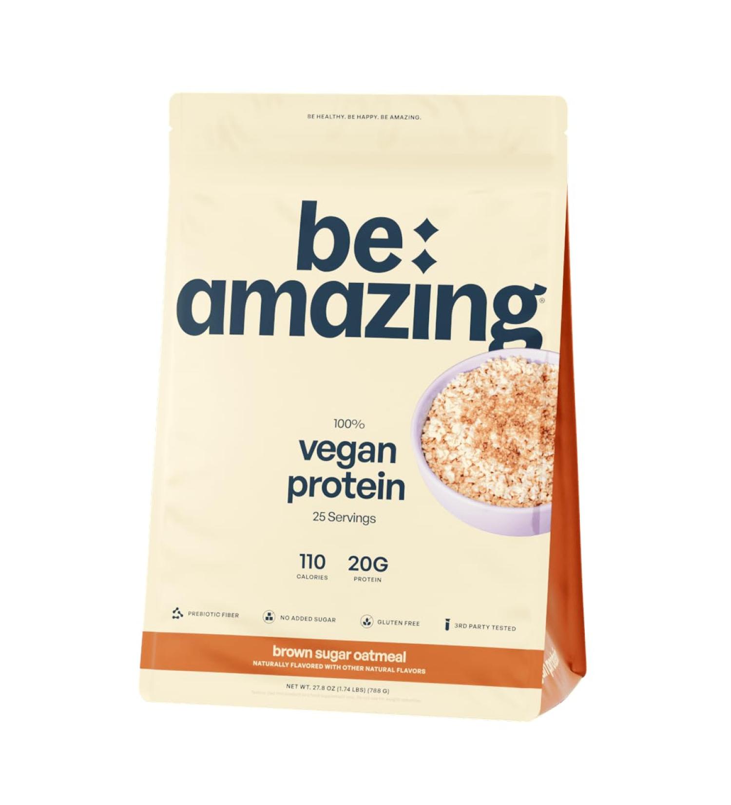 BE AMAZING Vegan Protein Powder, Brown Sugar Oatmeal, 20g Plant Based Protein with Prebiotic Fiber, Low Carb, Dairy and Gluten Free Shake Mix, No Added Sugar, 29.3 oz, 25 Servings - Buy Online on GoSupps.com