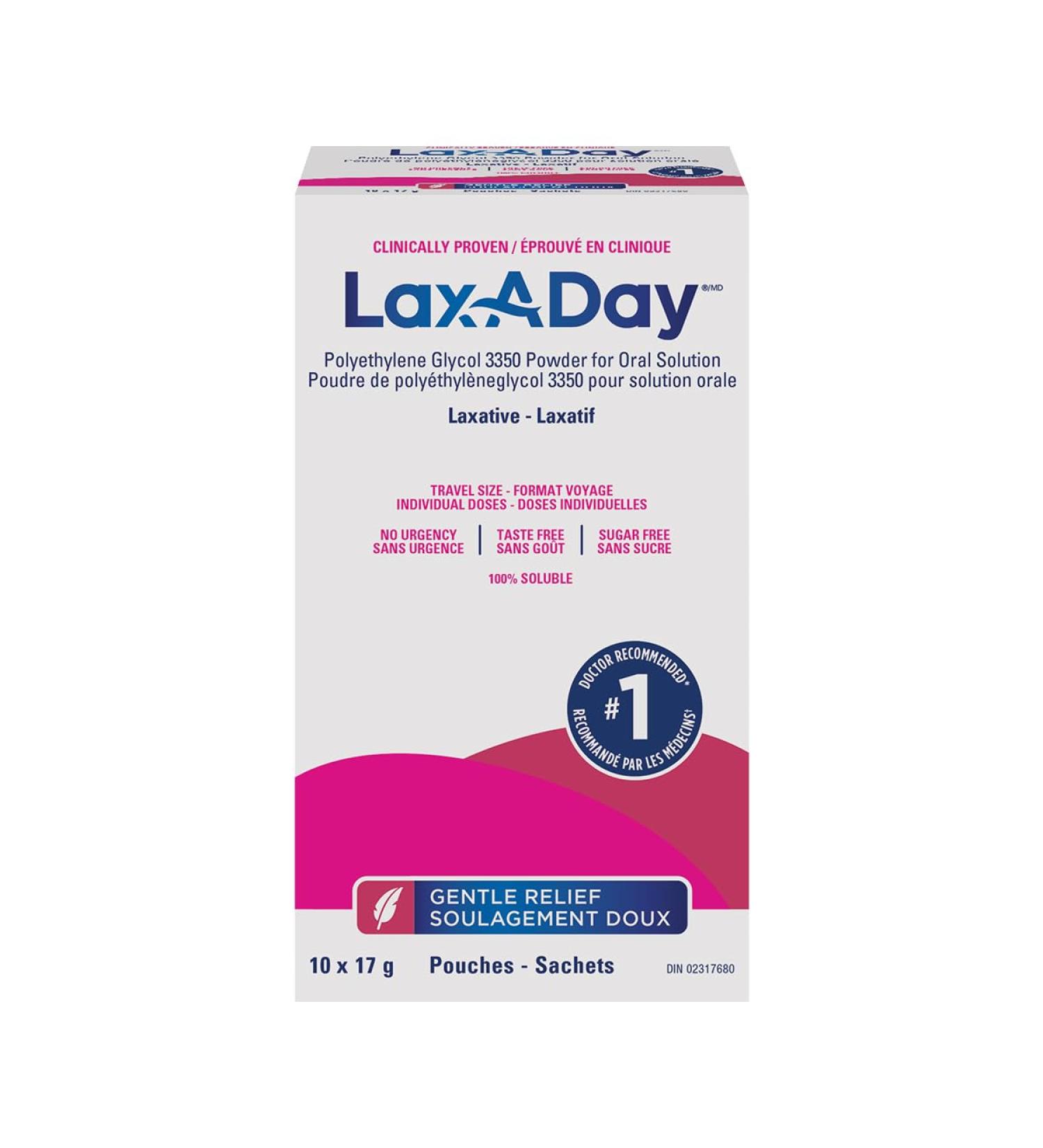 LAX-A-Day Powder Laxative - No Taste No Grit No Sugar - Clinically Proven Relief of Occasional Constipation (10 Doses 170 g) - Buy Online on GoSupps.com