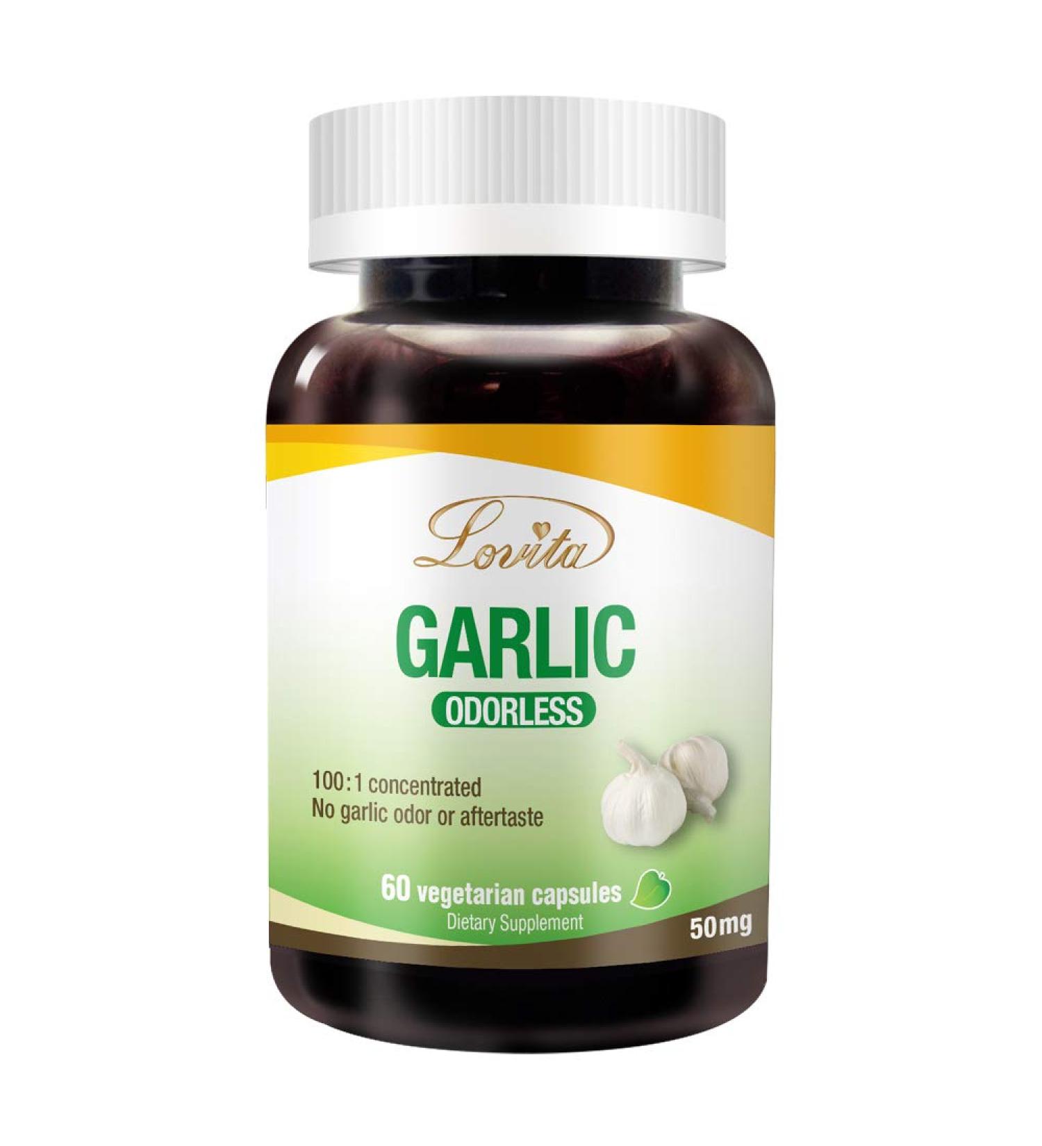 Lovita Odorless Garlic 5000mg | Maximum Strength Immune & Cardio Support | 60 Vegetarian Capsules - Buy Online on GoSupps.com
