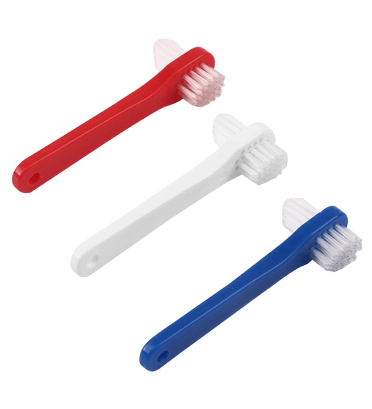 3ST Double Head Toothbrush for Prosthesis Care - Wood & Plastic Cleaning Tools for False & Partial Dentures - Buy Online on GoSupps.com