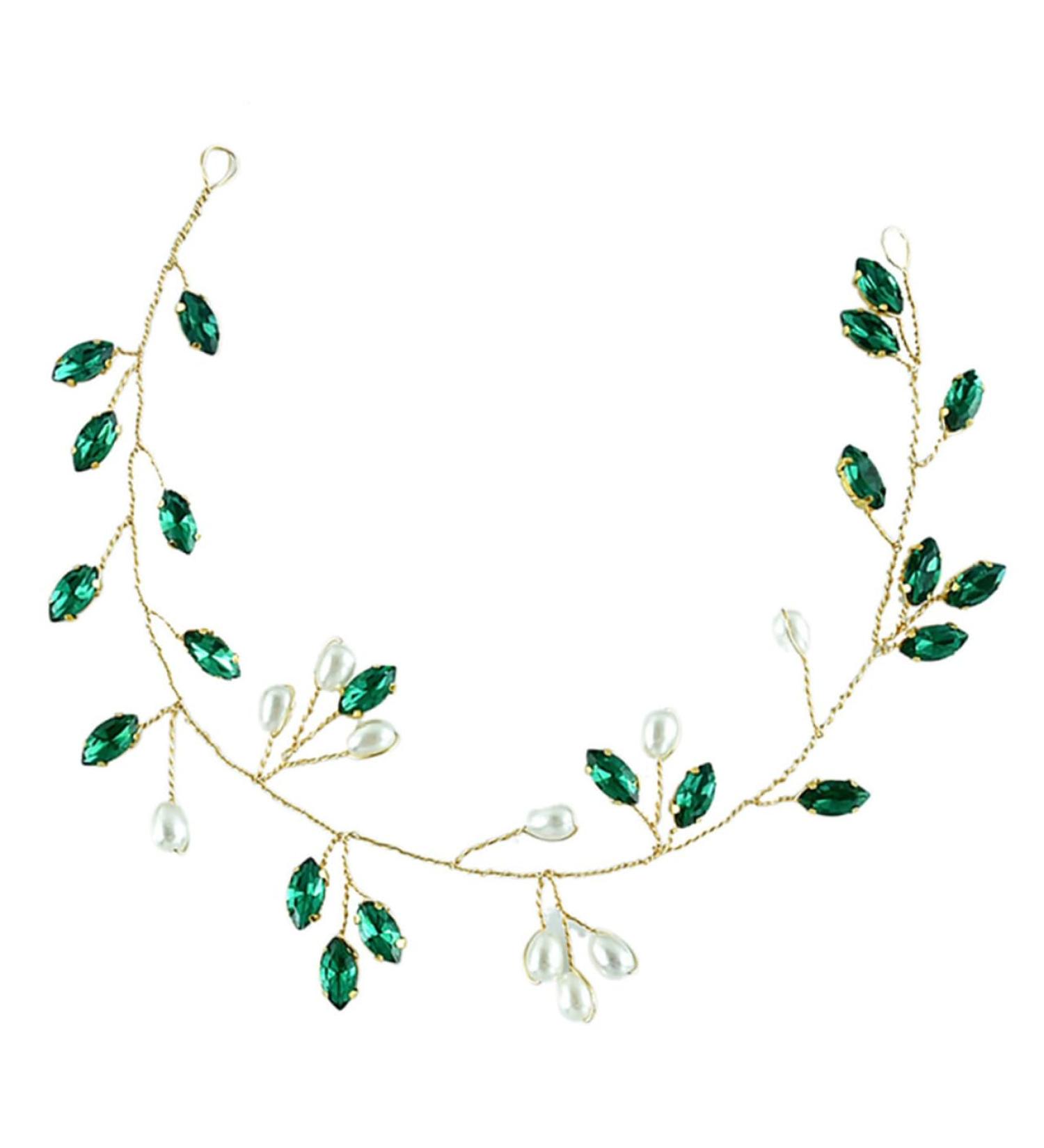 Healeved Wedding Bride Hair Vine Wedding Hair Accessories for Bridal Decorative Hair Vine Hair Vines for Wedding Hairstyles Hair Vine for Wedding Bride Hair Accessories Pearl Rhinestones 20.5x3.5x0.5cm Green - Buy Online on GoSupps.com