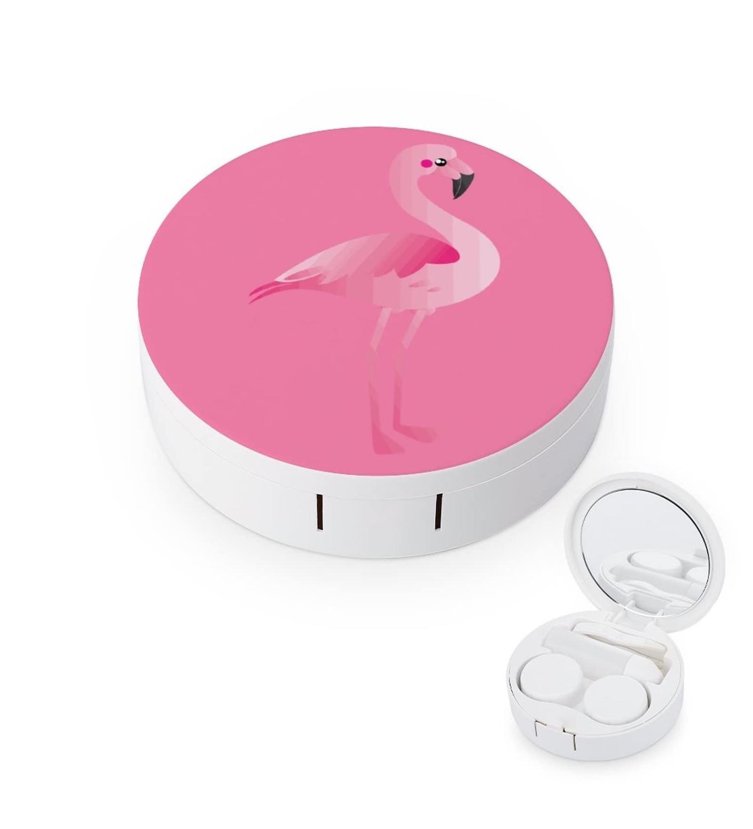 Flamingo Round Case For Contact Lens Kit Storage Box with Mirror Printed - Buy Online on GoSupps.com