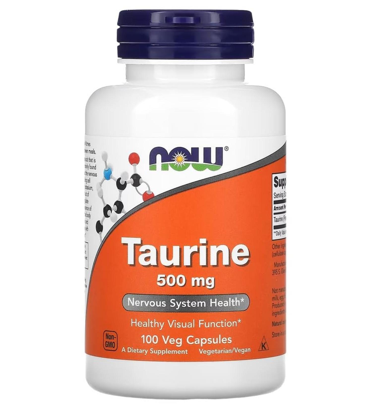Now Foods - Taurine 500mg | Amino Acid for Heart Health and Energy Support - 100 Capsules - Buy Online on GoSupps.com