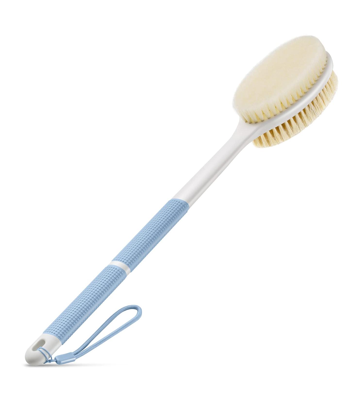 Anti-Slip Long Handle Back Scrubber with Stiff and Soft Bristles - Blue - Buy Online on GoSupps.com