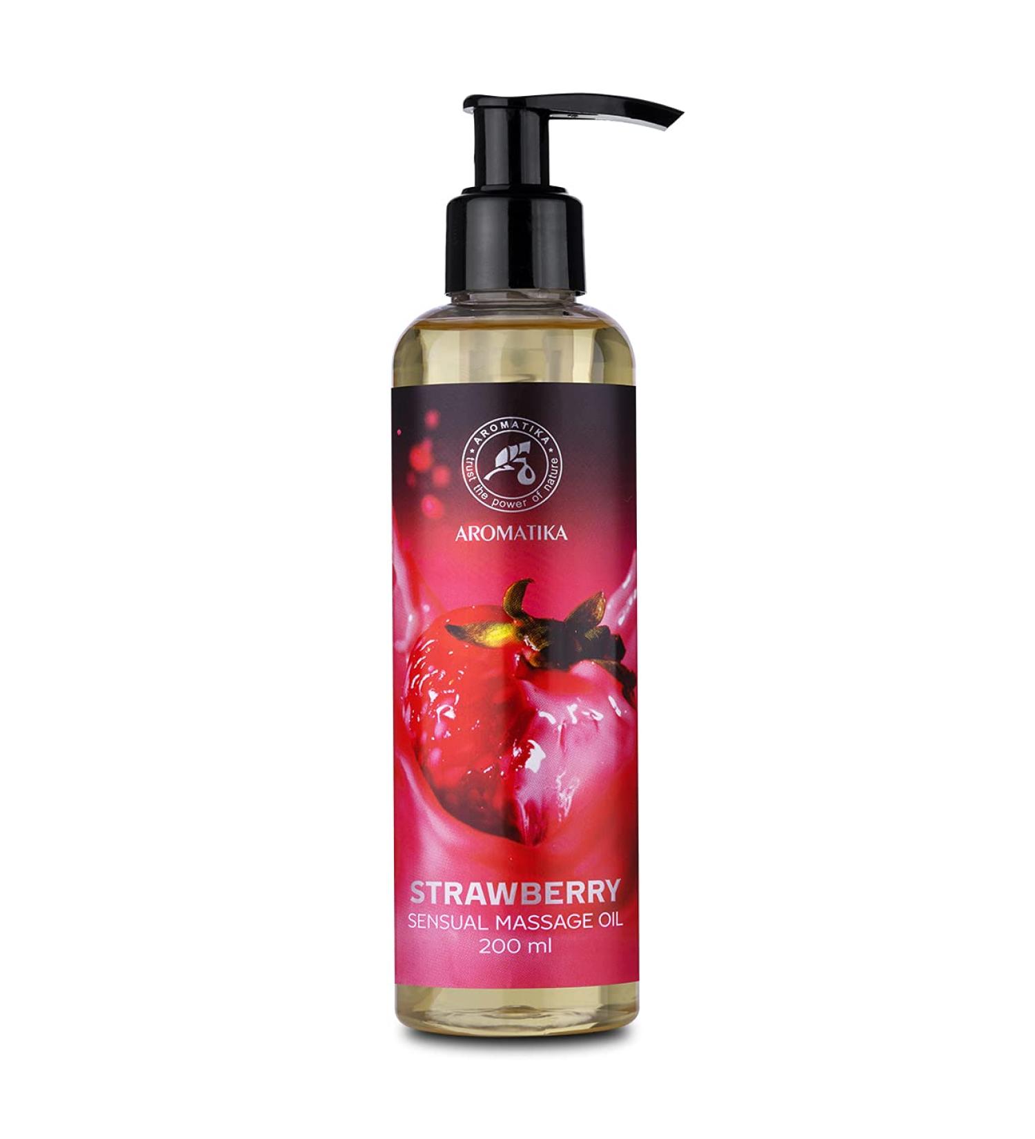 Sensual Strawberry Massage Oil 200ml | Edible Relaxation Body Oil with Almond & Grape Seed Oil - Buy Online on GoSupps.com