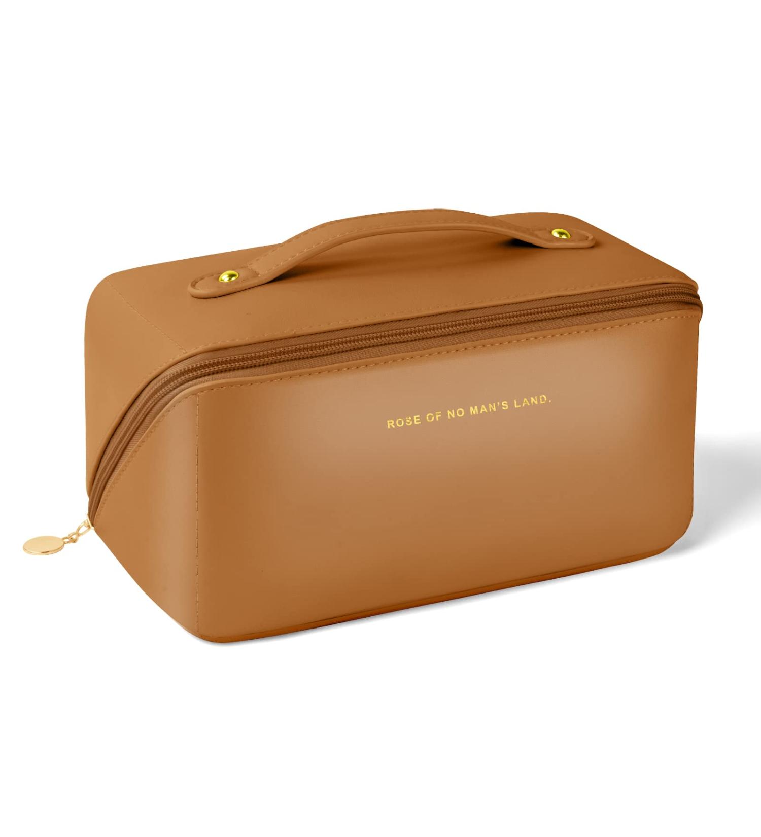 Aucuu Premium PU Cosmetic Travel Bag - Large Capacity Zipper Organizer, Waterproof & Portable - Brown-4 - Buy Online on GoSupps.com