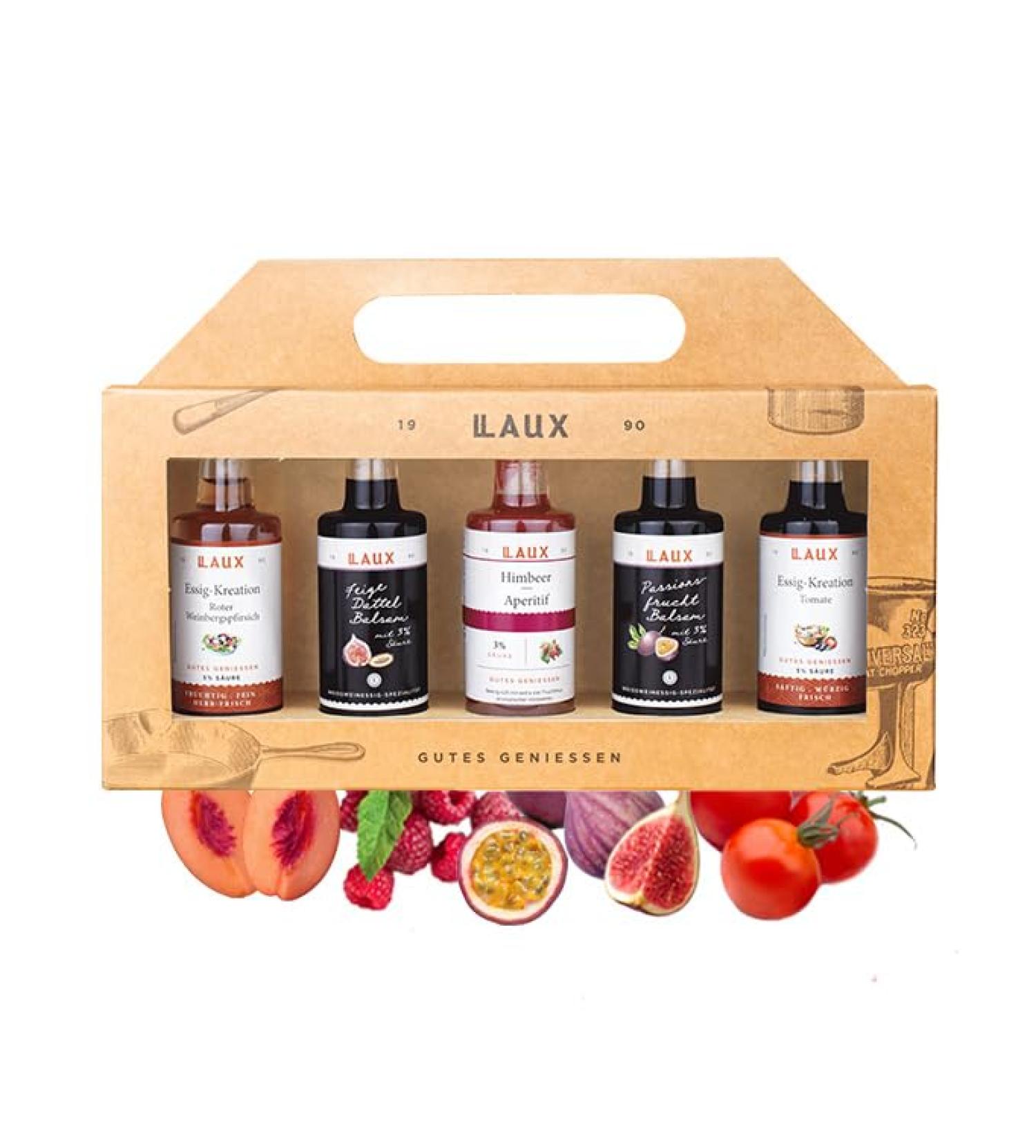 Laux Vinegar Gift Box - 5 Set with Unique Vinegar Creations & Aperitif - Perfect Topping for Salad & Vegetables - Ideal Easter Gift (5 x 40ml) - Buy Online on GoSupps.com