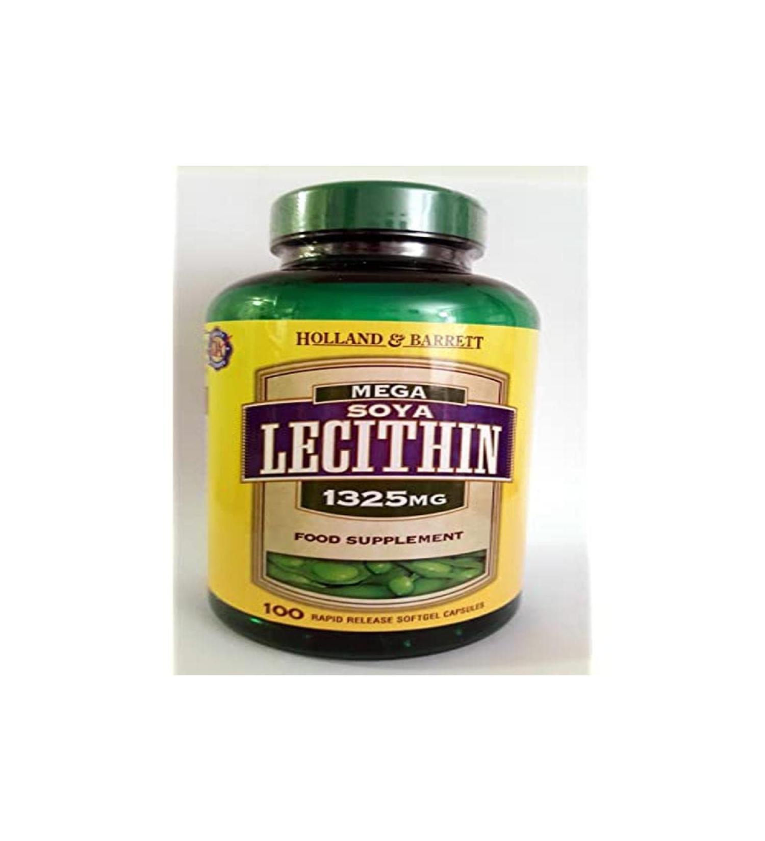 Holland & Barrett Mega SOYA Lecithin Fat Emulsifier 100 Capsules 1325mg