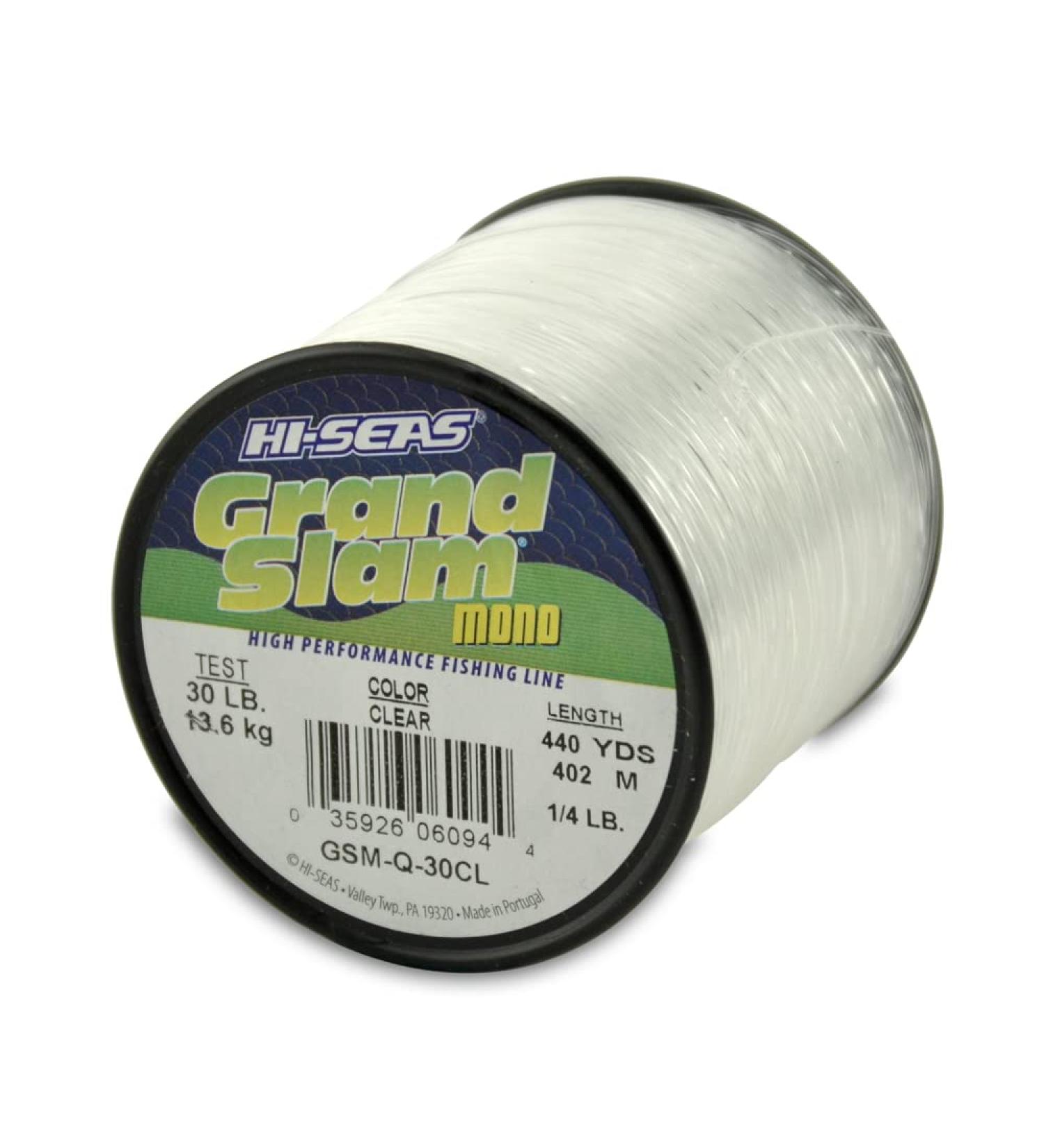 HI-SEAS Grand Slam Monofilament Fishing Line - Strong & Abrasion Resistant | 30 lb Test, 0.55 mm Dia, 440 Yd | Clear, Pink, Green, Smoke Blue, Fluorescent Yellow | Freshwater & Saltwater | Quarter Pound Spool - Buy Online on GoSupps.com