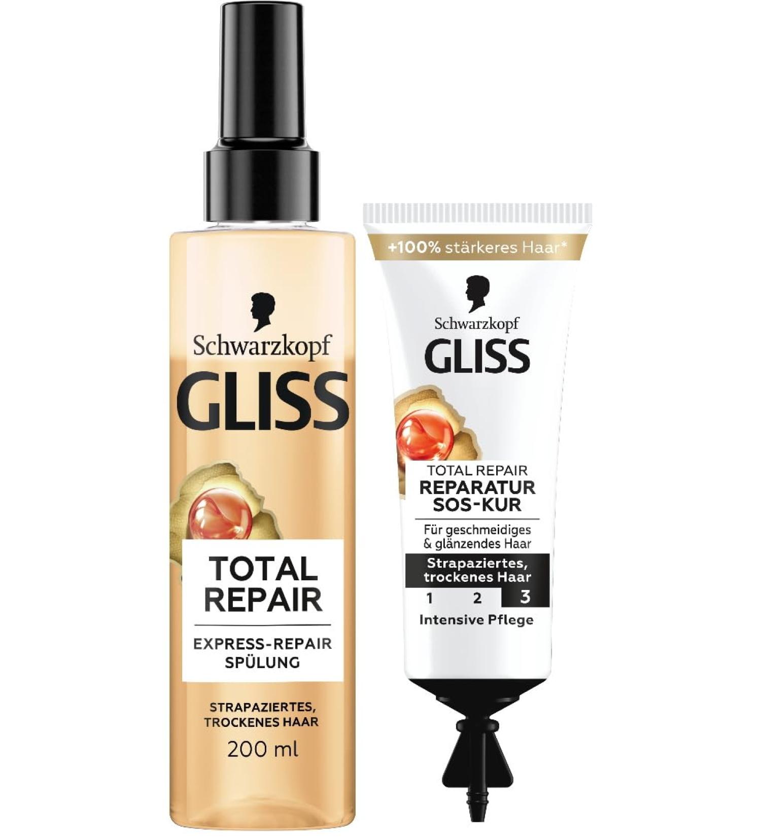 Gliss Kur Gliss - Express Total Repair Conditioner (200 ml) - Instant detangling and protection against hair breakage - Heat protection and SOS - Total Repair Treatment (15 ml) with