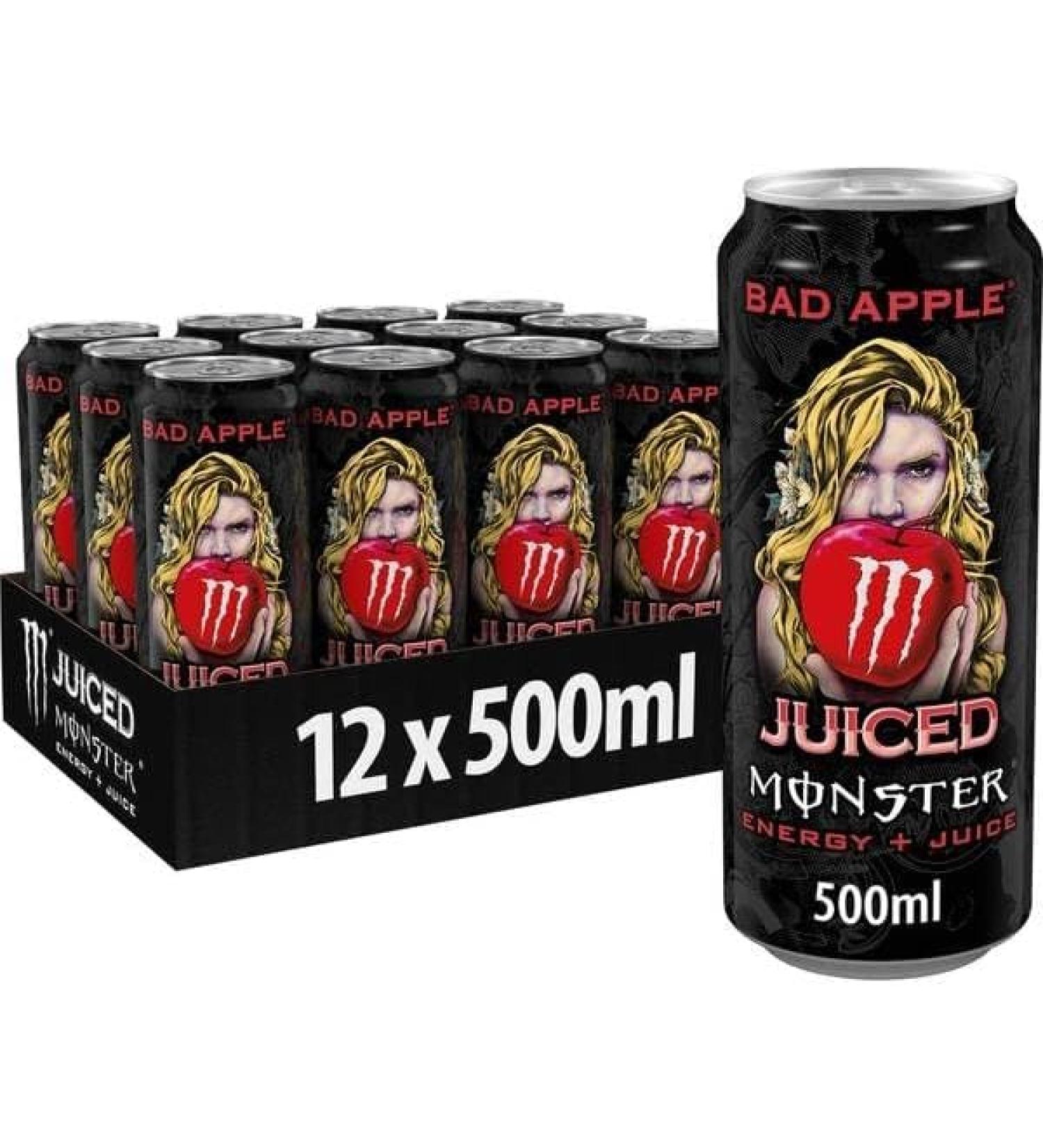 Monster Energy Drink Bad Apple 500ml Cans New Flavour Fresh Stock (12 Cans x 500ml) Bad Apple 12 Cans x 500ml - Buy Online on GoSupps.com