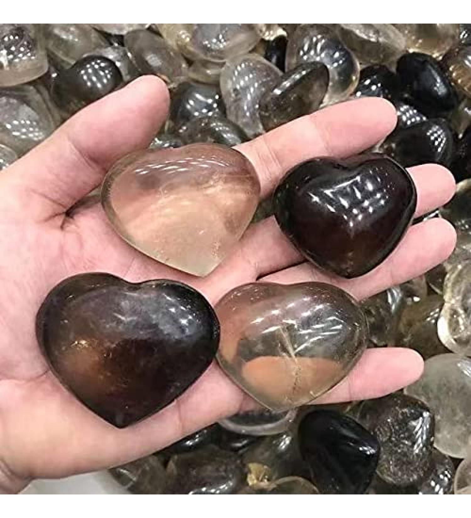4pc 40mm Natural Crystal Stones Heart Smoky Quartz Carved Ornaments Ornaments Chakra Reiki Balancing - Buy Online on GoSupps.com