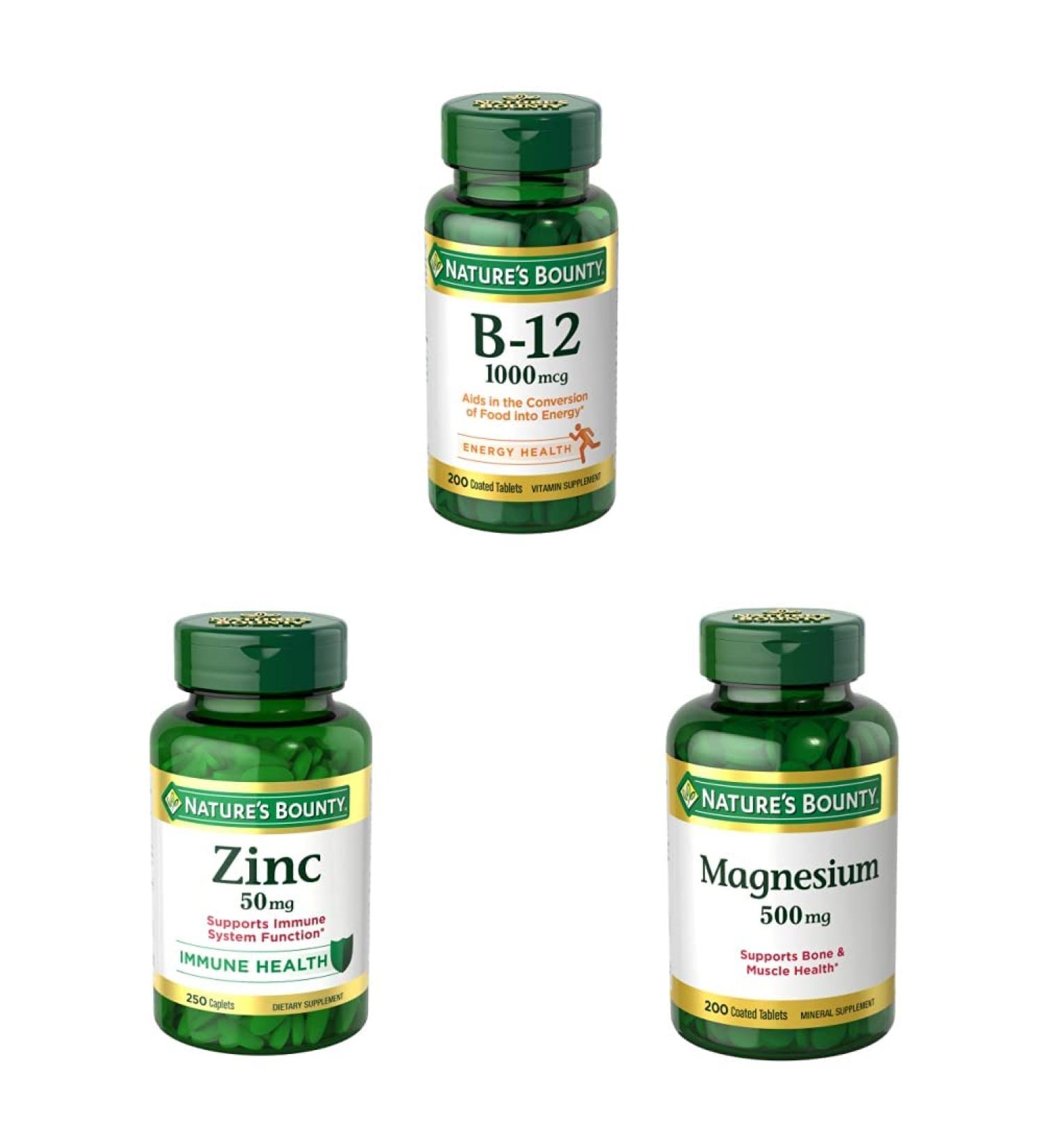 Nature's Bounty Vitamin B12 1000mcg + Zinc 50mg + Magnesium 500mg | 200 Ct 250 Caplets | Pack of 1 - Buy Online on GoSupps.com