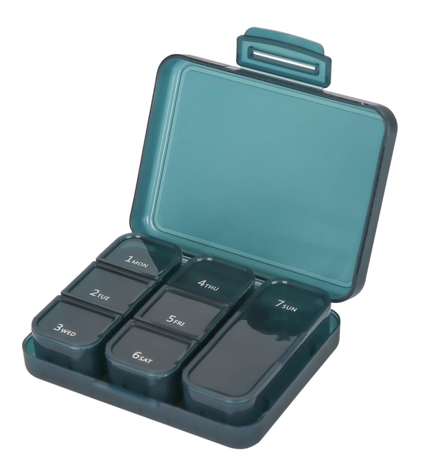 Portable Small Pill Box | Travel 7 Compartment Daily Pill Organizer for Medicines Vitamins & Fish Oil Blue - Buy Online on GoSupps.com