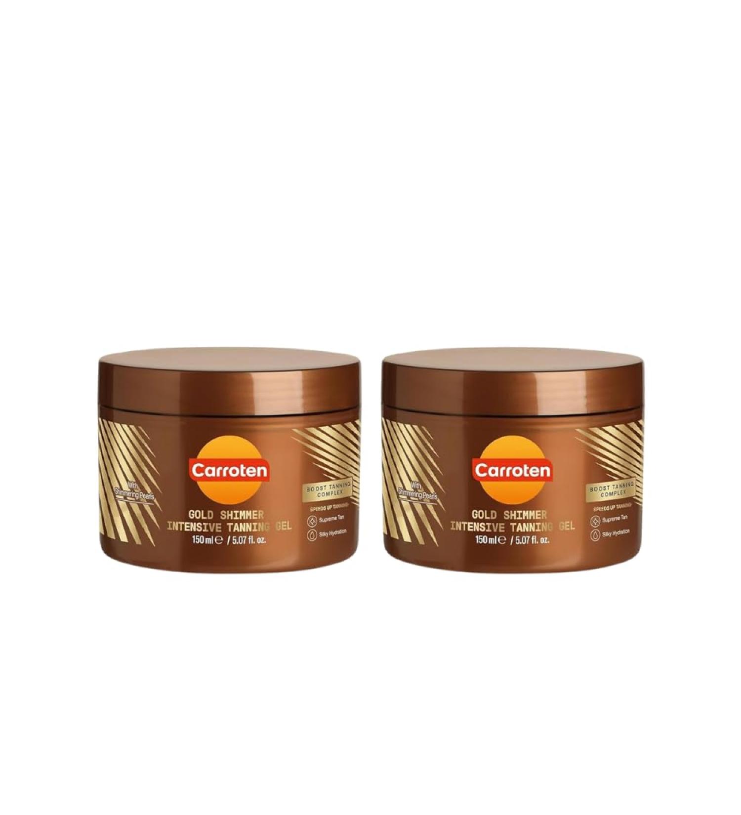 Carroten Gold Shimmer Tanning Gel | Browning Tan Accelerator | Non-Greasy Water-Resistant with Carrot & Coconut Oil | Vitamin A & E For Moisture & Hydration | 5 Fl Oz (Pack of 2) Shimmer 2PK - Buy Online on GoSupps.com