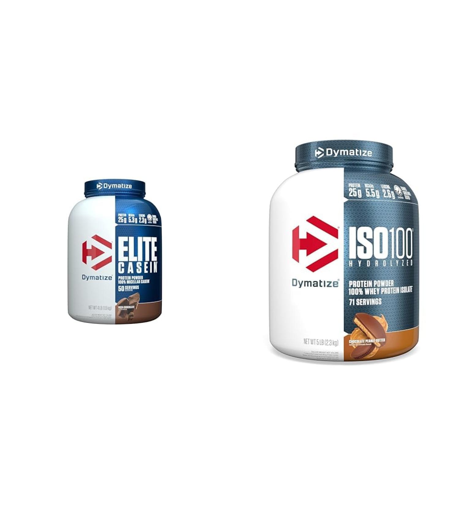 Dymatize ISO100 Hydrolyzed Protein Powder 100% Whey Isolate Protein 25g of Protein 5.5g BCAAs & Elite Casein - Chocolate 4lb - Buy Online on GoSupps.com