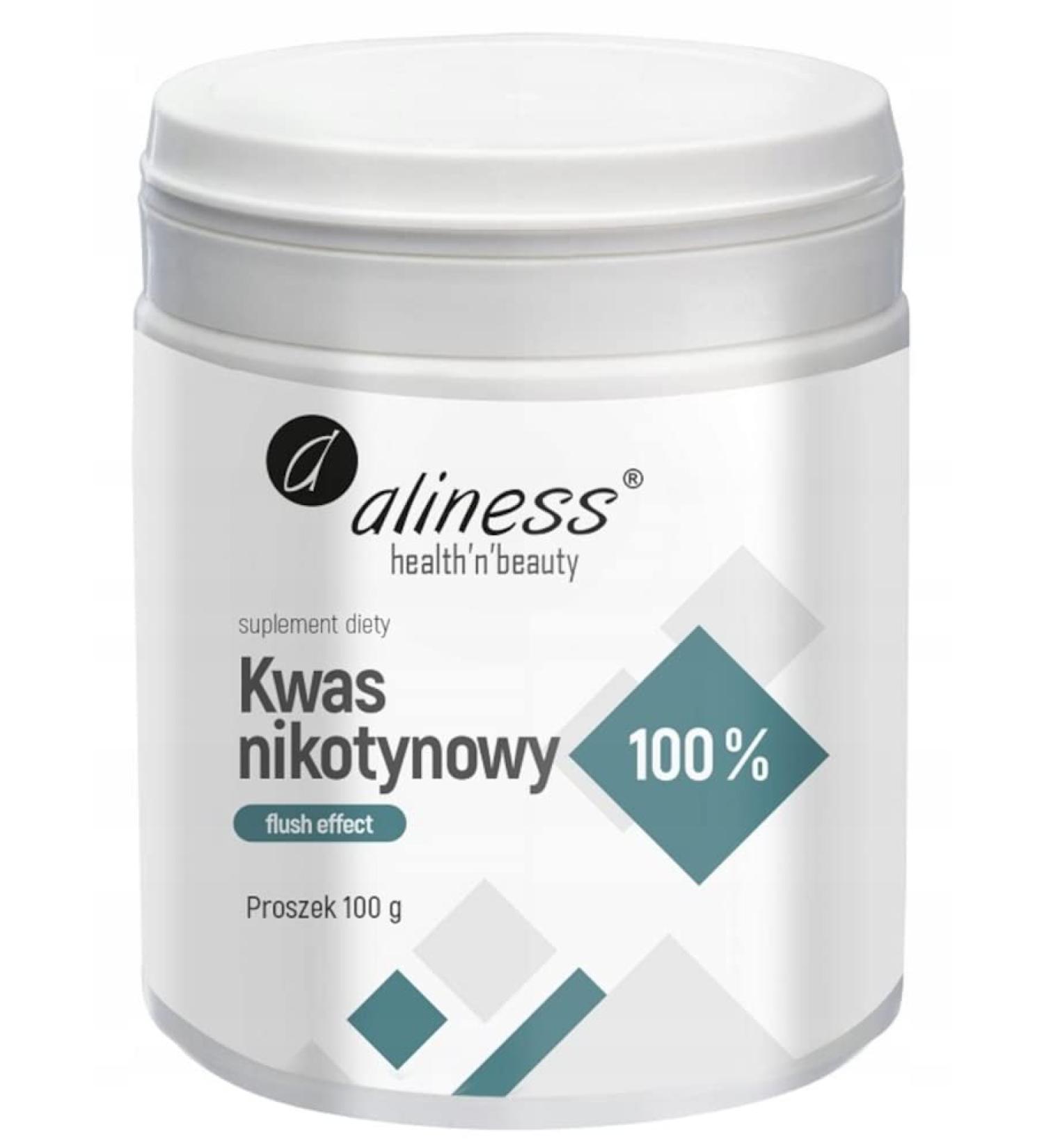 Aliness Nicotinic Acid 100% - Flush Effect Dietary Supplement for Nervous System | 100g Powder - Shop Internationally - Buy Online on GoSupps.com