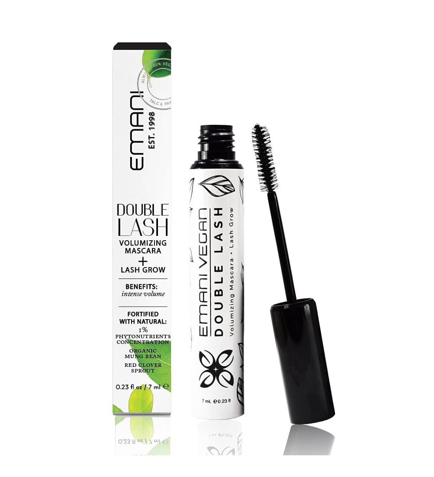 Emani Double Lash Organic Volumizing Mascara + Growth Serum - Smudge-Free & Vegan Formula for Sensitive Eyes - Paraben-Free & Cruelty-Free - 0.23 Fl Oz Granite - Buy Online on GoSupps.com