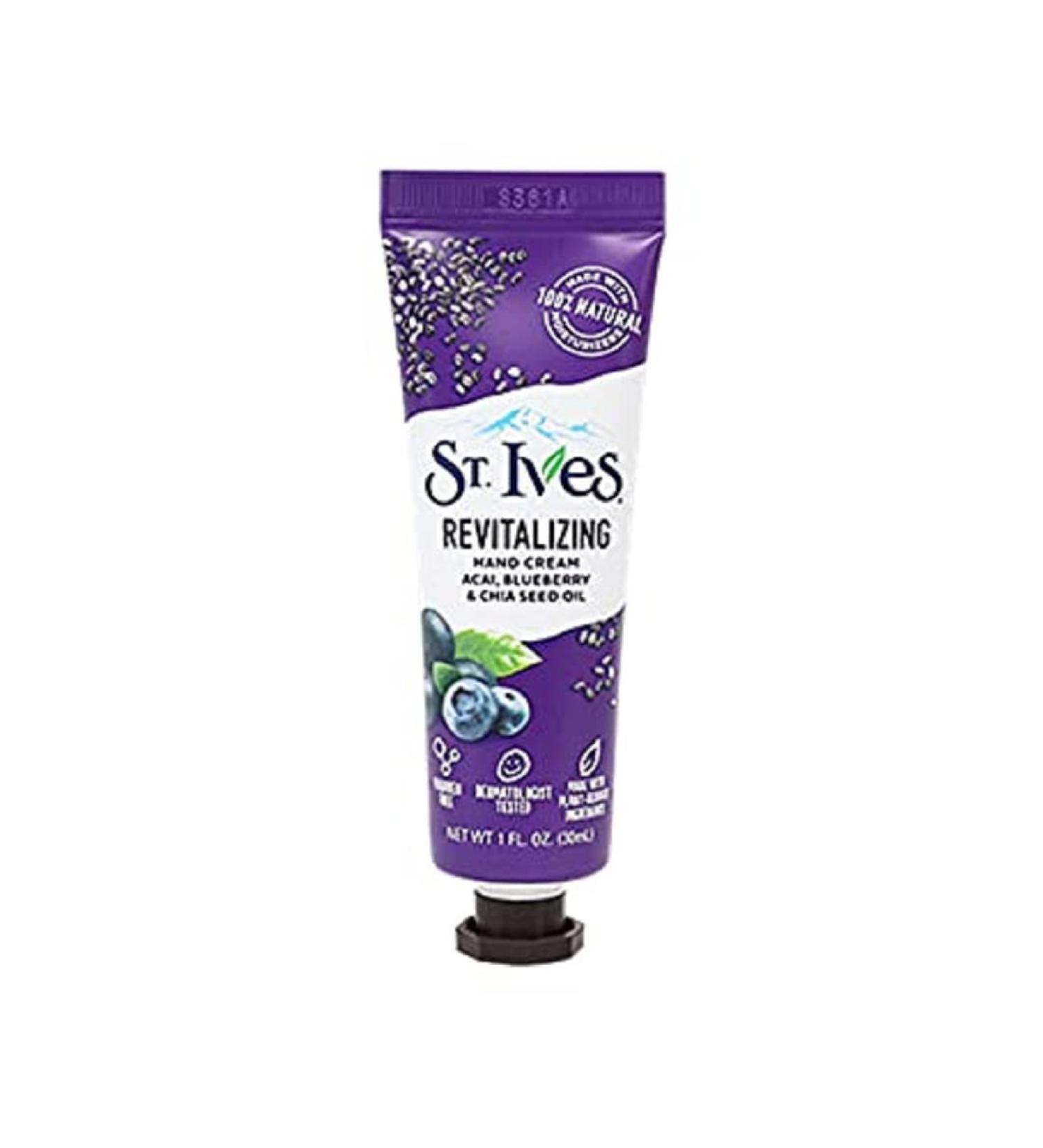 St Ives Hand Cream 30ml Revitalising Acai Blueberry & Chai Seed Oil