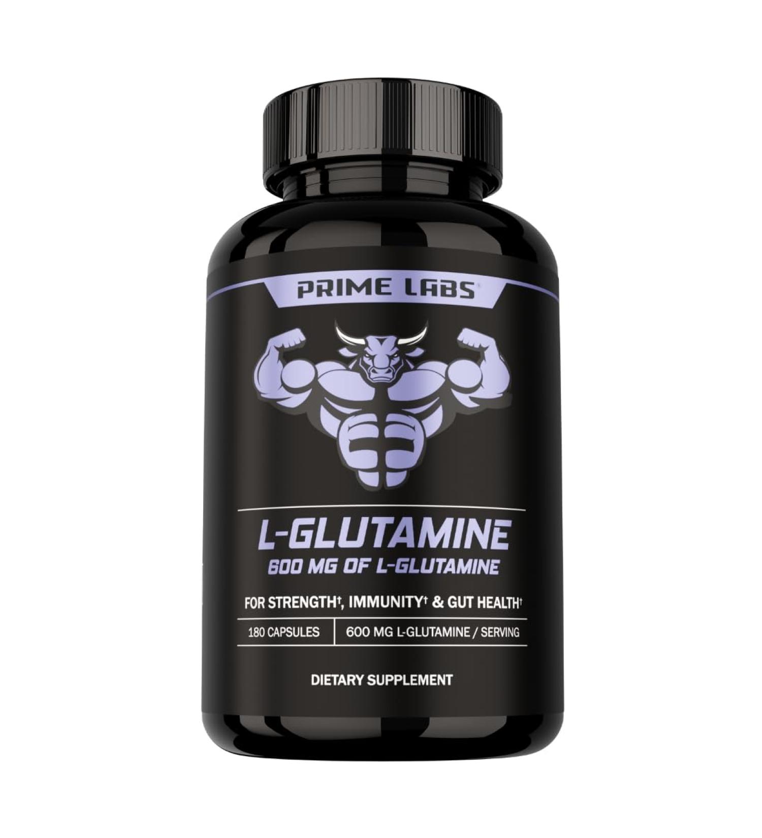 Prime Labs L Glutamine Capsules 600mg - Supports Strength Muscle Recovery Immunity & Gut Health - Amino Acid Supplement - for Men & Women 180 Count (Pack of 1) - Buy Online on GoSupps.com
