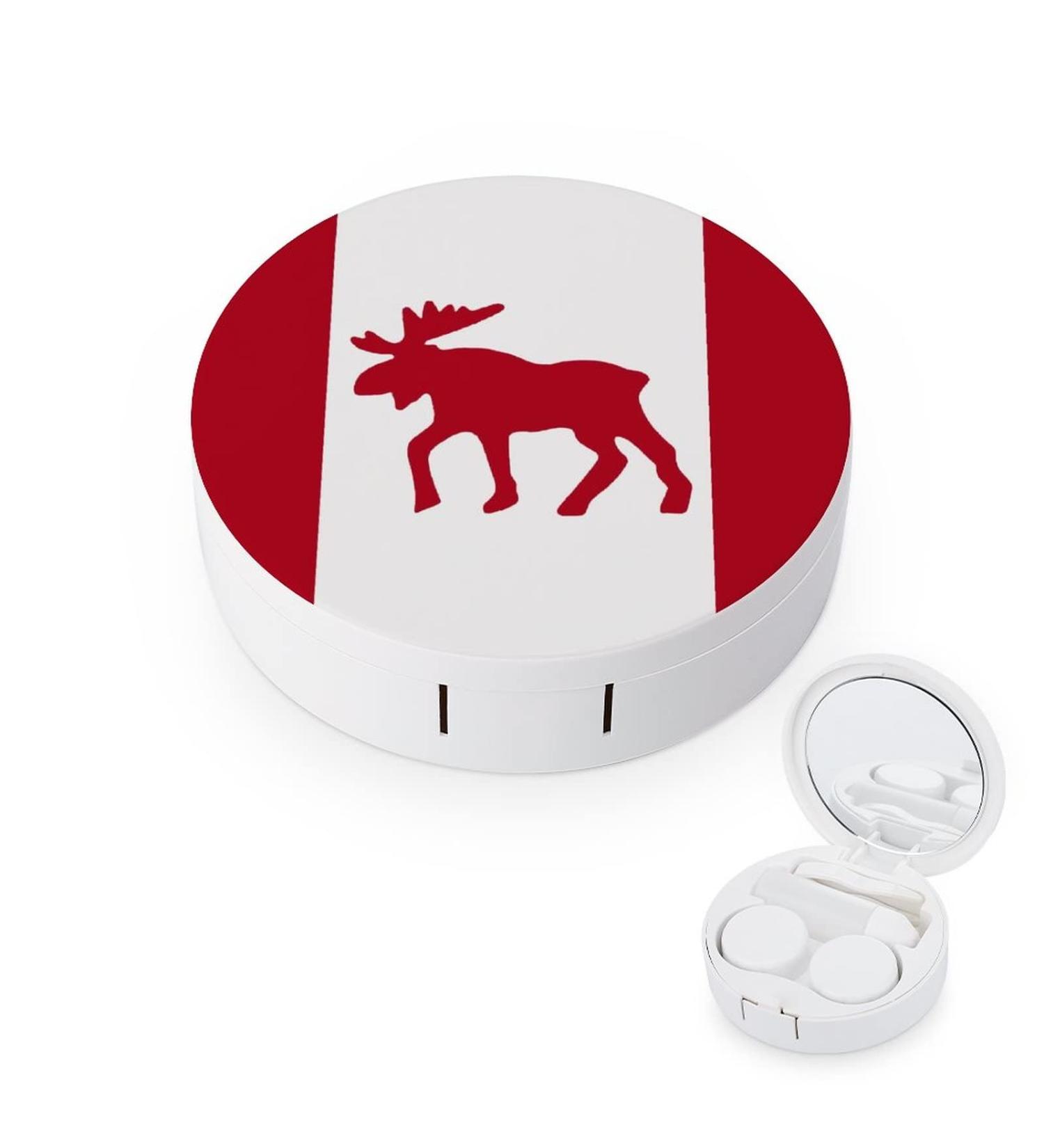 Moose Emblem On Canadian Flag Round Case For Contact Lens Kit Storage Box with Mirror Printed - Buy Online on GoSupps.com