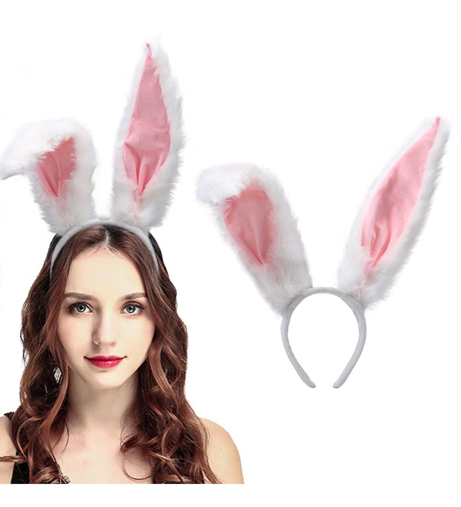 Furry Rabbit Ear Bunny Ears Headband for Women - White | Perfect for Parties, Prom, Cosplay | Cute and Fun Costume Hair Accessory - Buy Online on GoSupps.com